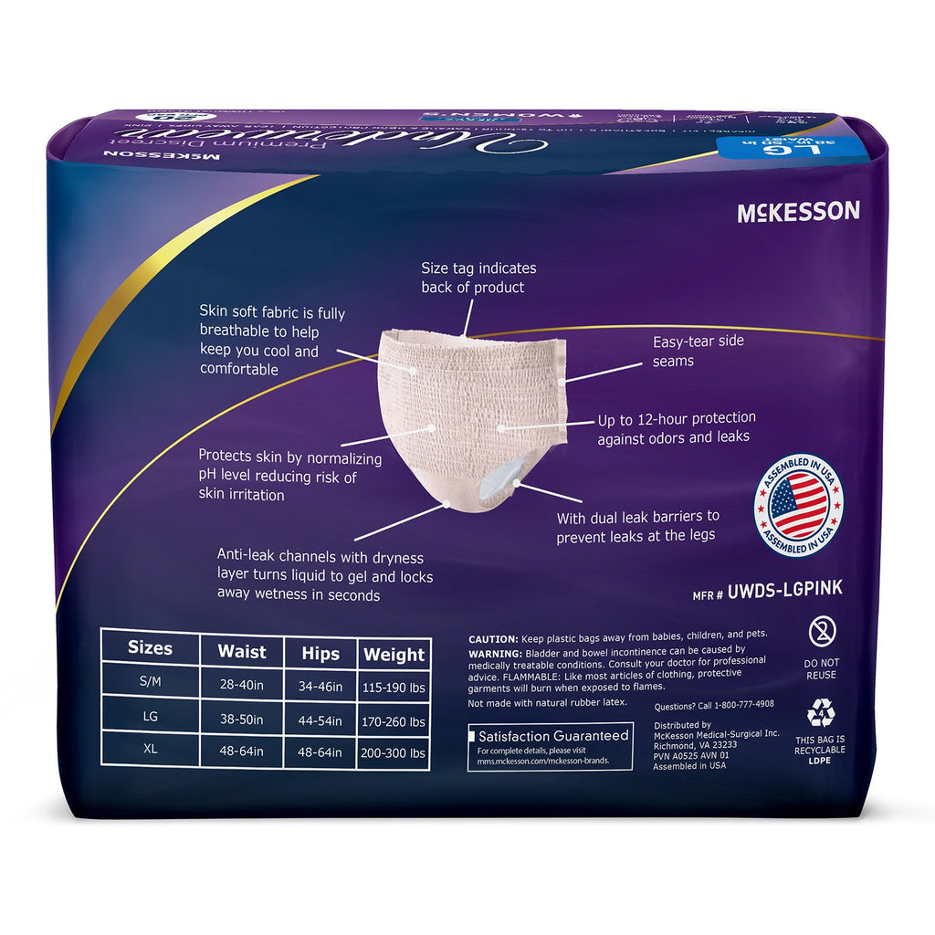 McKesson Premium Discreet Underwear for Women, Heavy Absorbency, Large UWDS-LGPINK