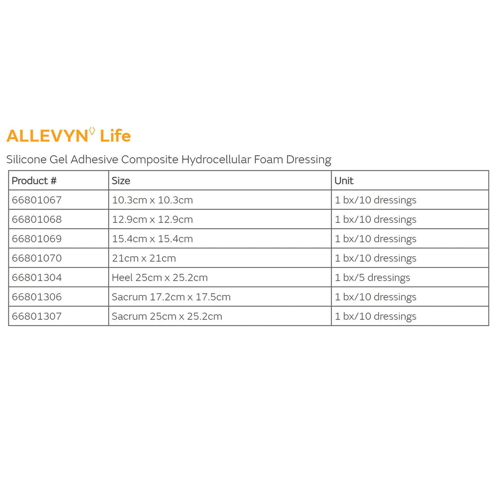 Allevyn™ Life Silicone Adhesive with Border Silicone Foam Dressing, 21 x 21 cm 66801070