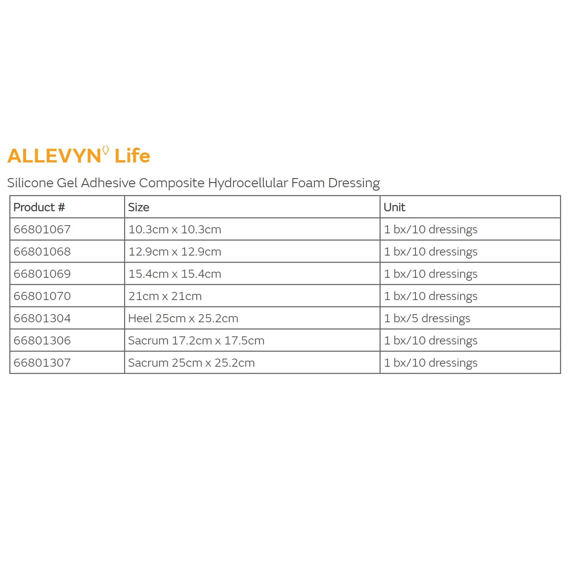 Allevyn™ Life Silicone Adhesive with Border Silicone Foam Dressing, 21 x 21 cm 66801070