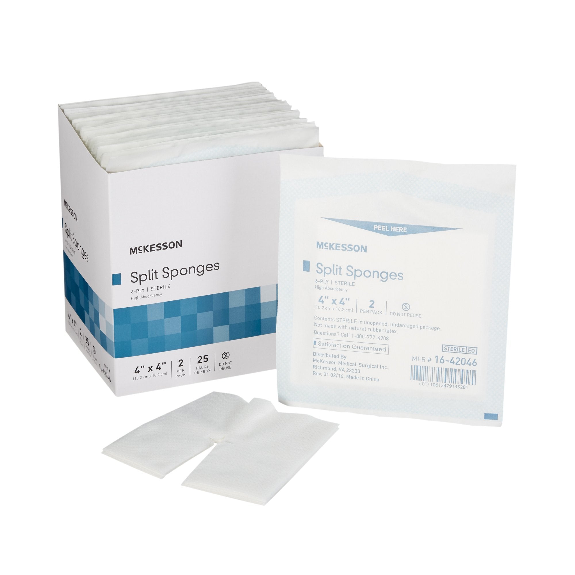 McKesson IV/Drain Split Dressing, 4 x 4 Inch, 6-Ply 16-42046