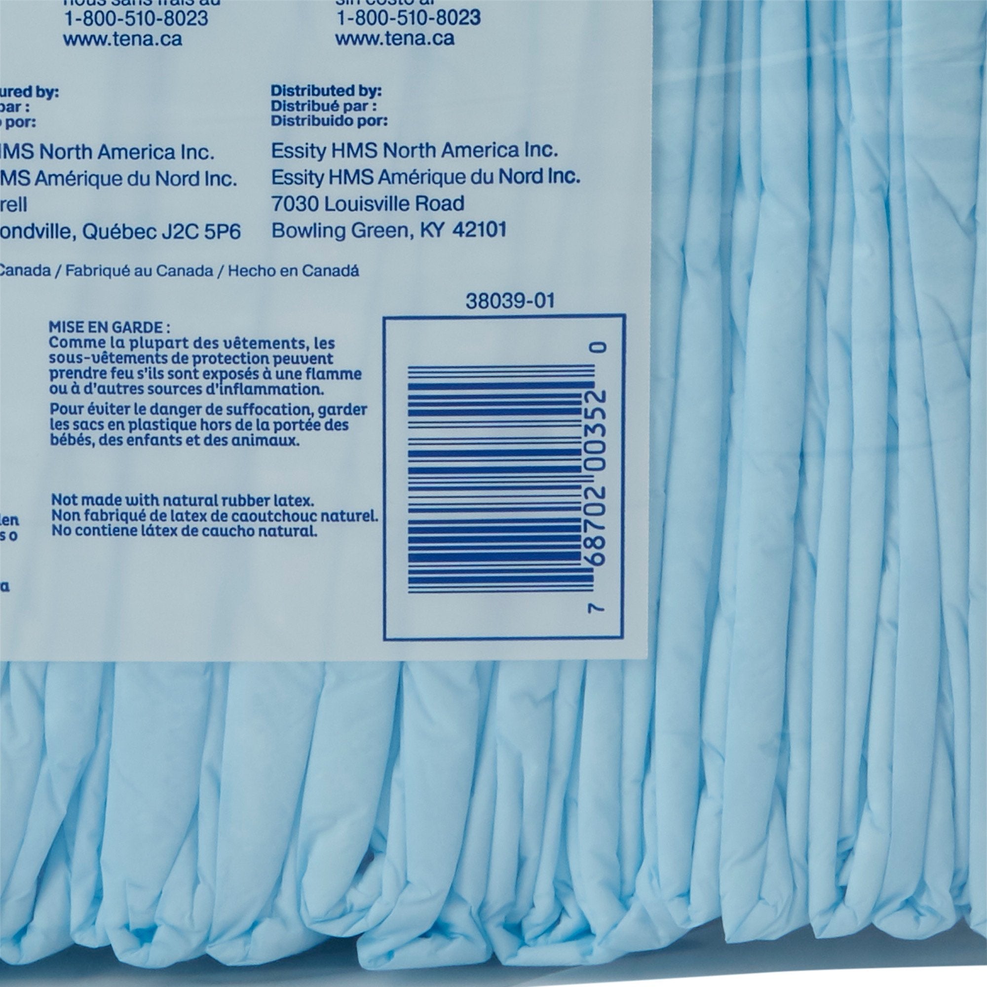 Tena® Regular Underpads, Light Absorbency, Blue, Disposable, 23 x 36 Inch 352