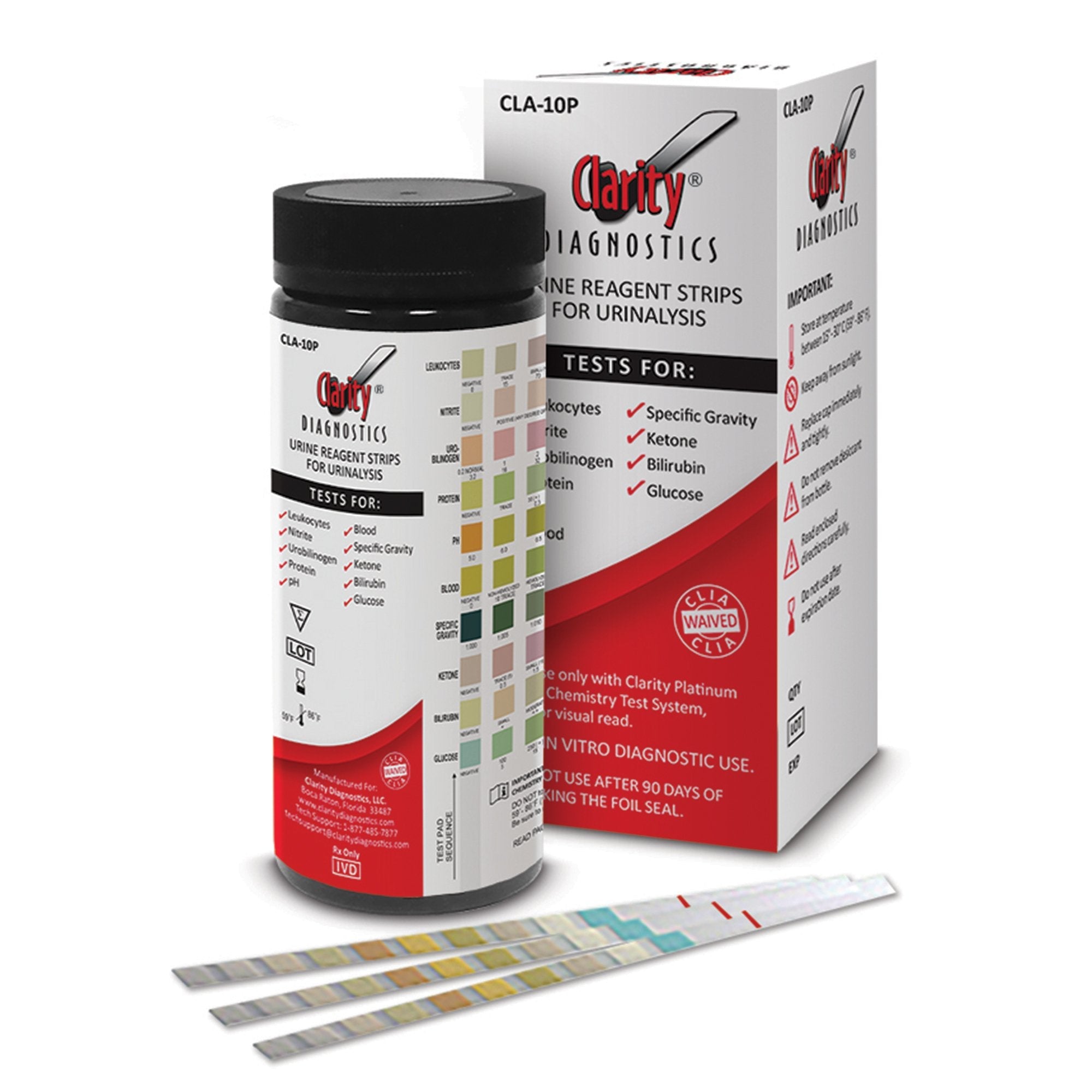 Urinalysis Reagent Clarity® Bilirubin, Blood, Glucose, Ketone, Leukocytes, Nitrite, pH, Protein, Specific Gravity, Urobilinogen For Clarity Platinum Urine Analyzer Only CLA-10P