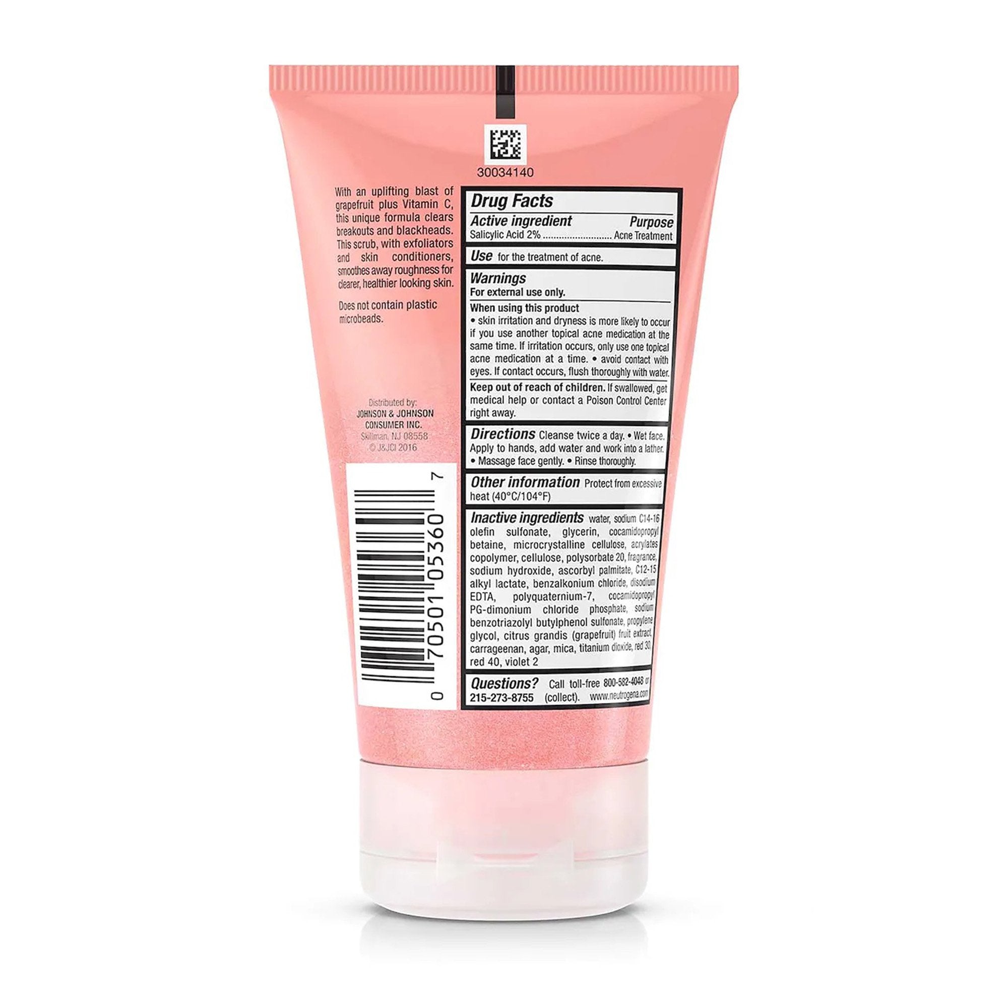 Neutrogena® Oil-Free Acne Wash Pink Grapefruit Foaming Scrub, 4.2 oz. 07050105360