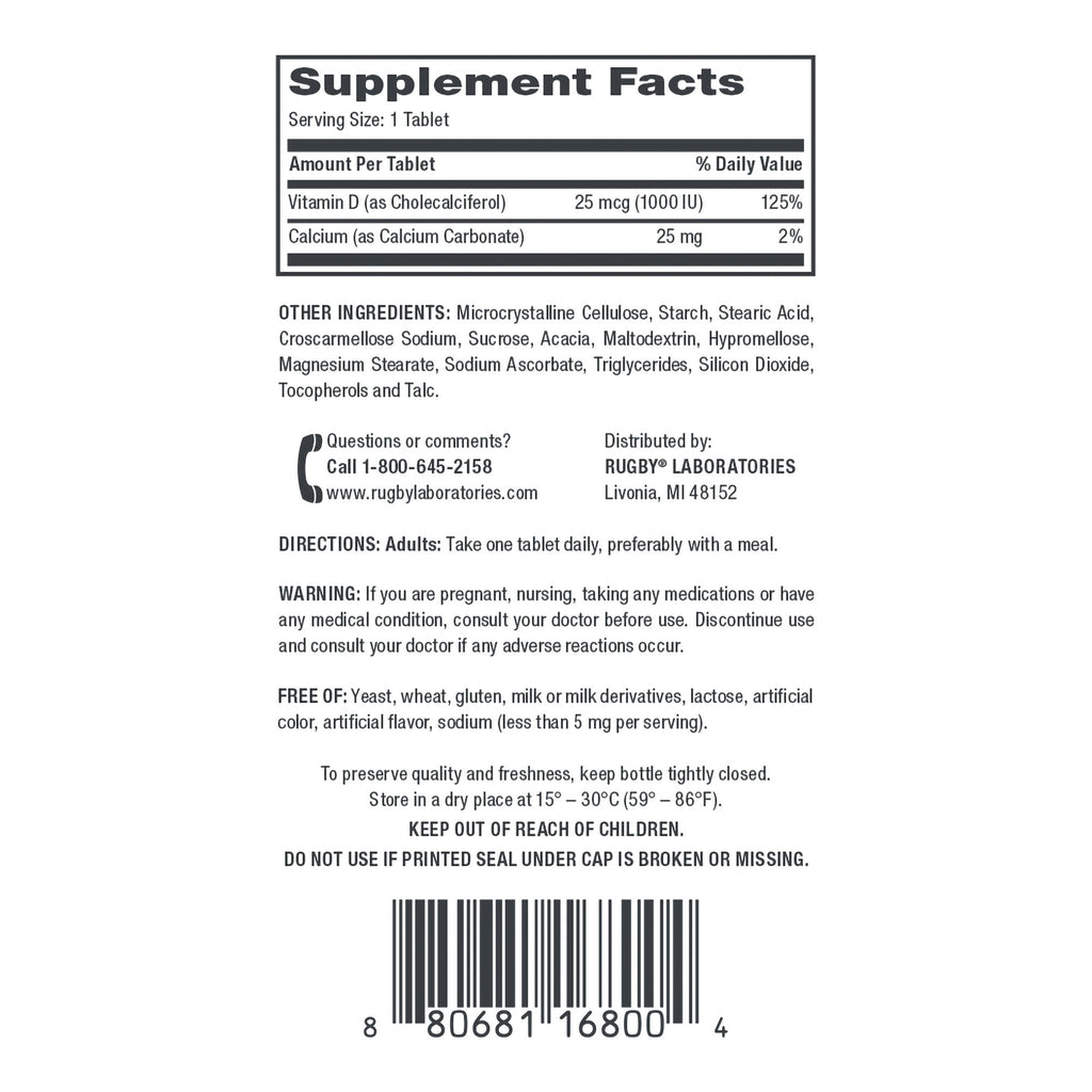Vitamin Supplement Vitamin D3 25 mcg Strength Tablet 90 per Bottle 80681016800