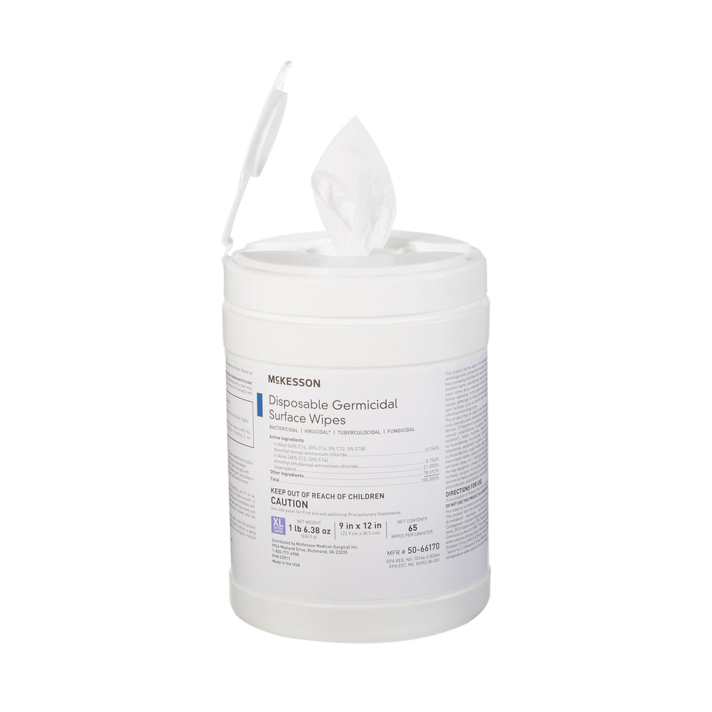 McKesson Germicidal Extra Large Surface Disinfectant Wipes, Canister 50-66170