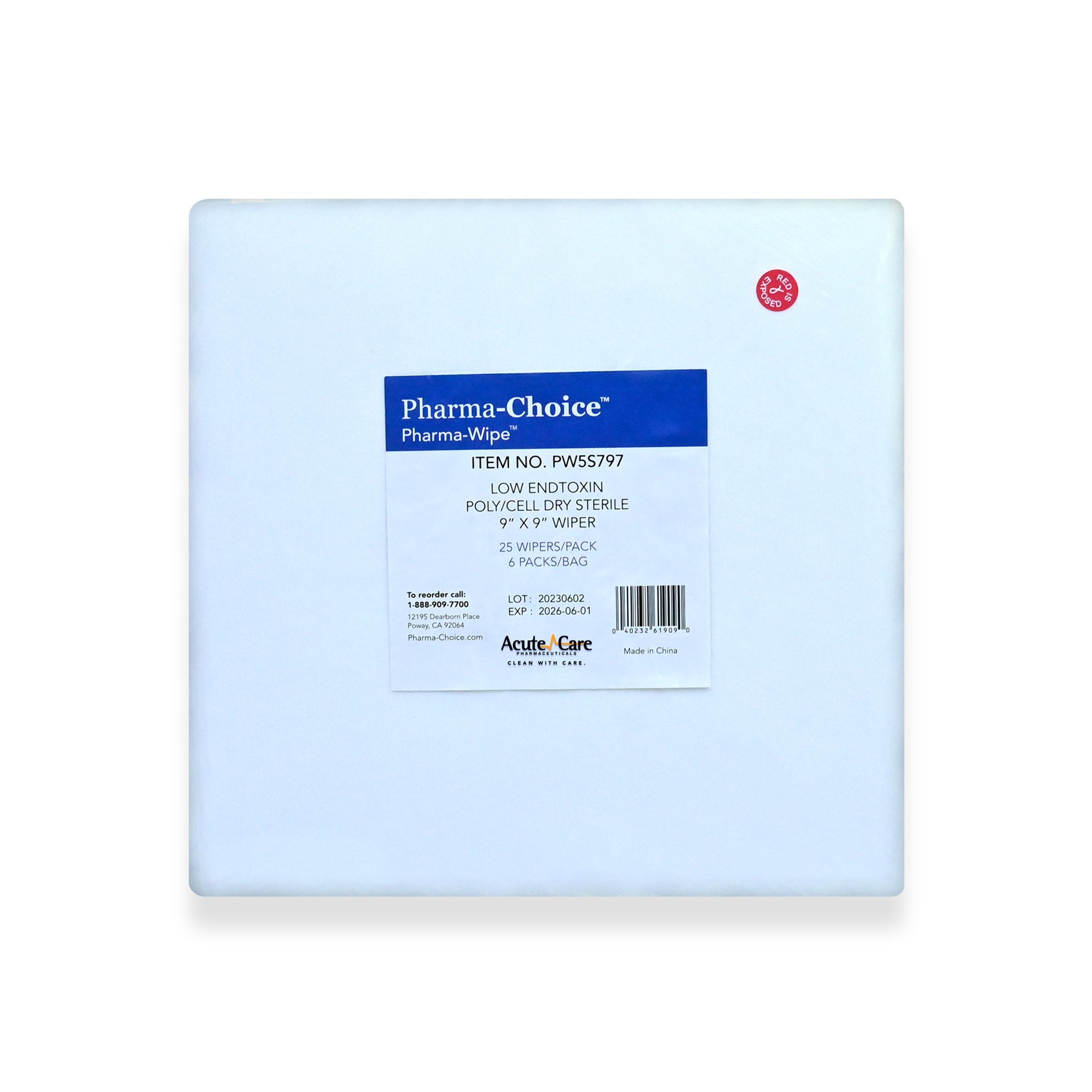 Cleanroom Wipe Pharma-Wipe™ 25 Count Bag 9 X 9 inch Sterile Disposable PW5S797