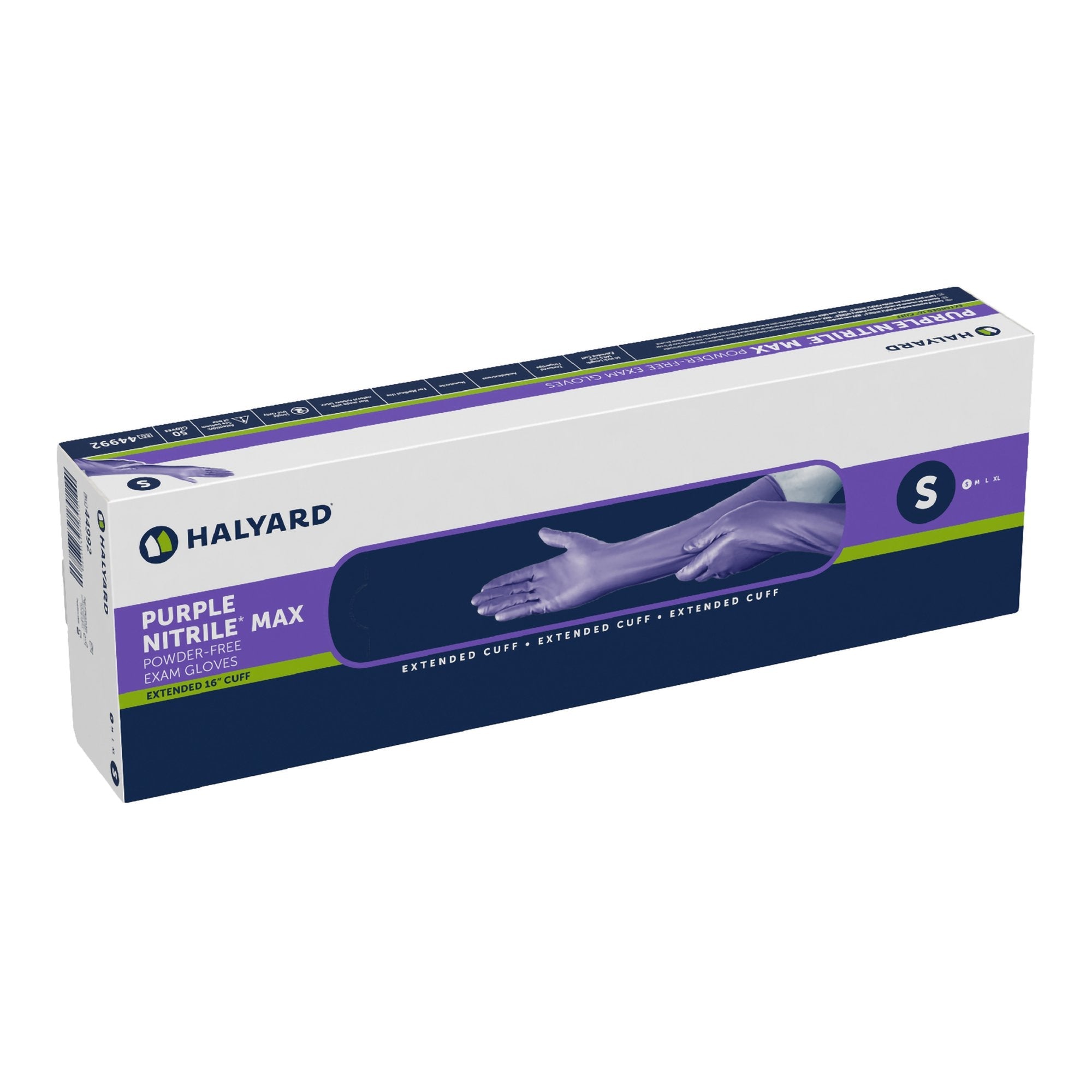 O&M Halyard Inc Purple Nitrile Max Nitrile Extended Cuff Length Exam Glove, Small 44992, Case of 400