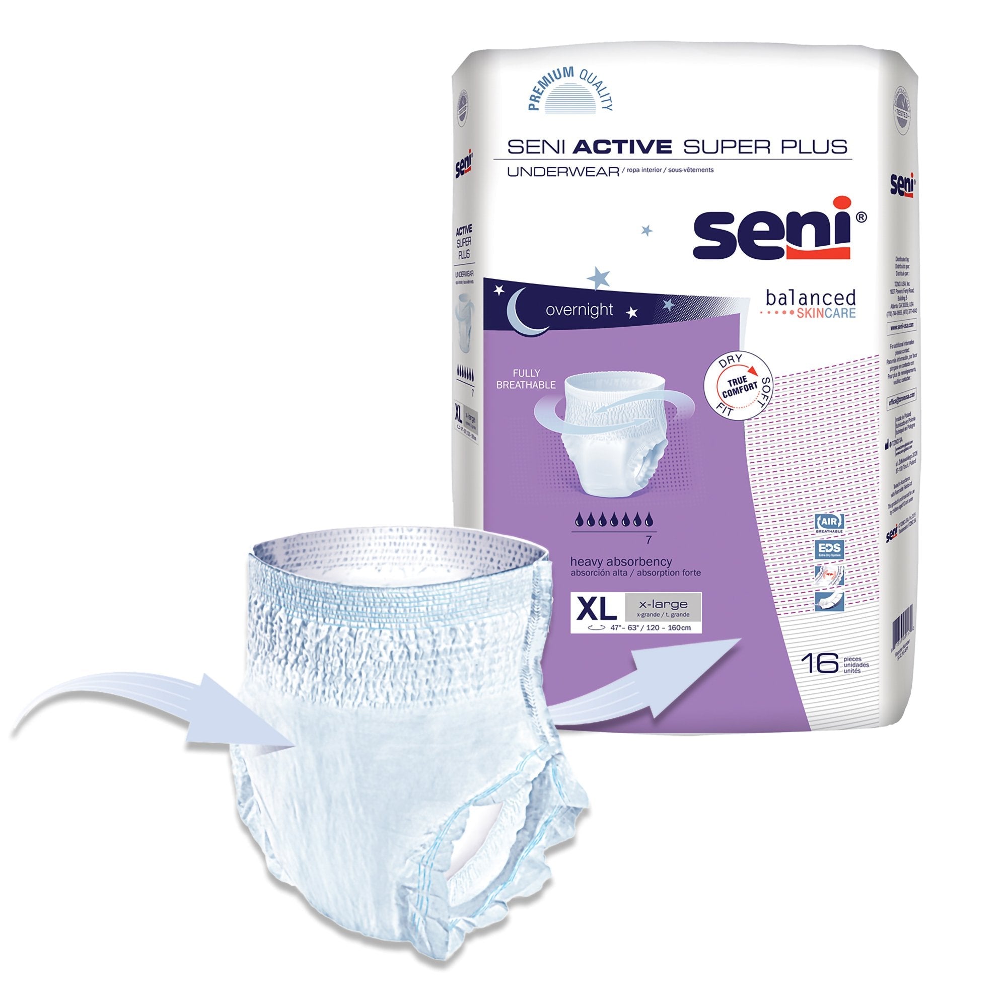 Seni® Active Super Plus Overnight Heavy Absorbent Underwear, Extra Large S-XL16-AP1