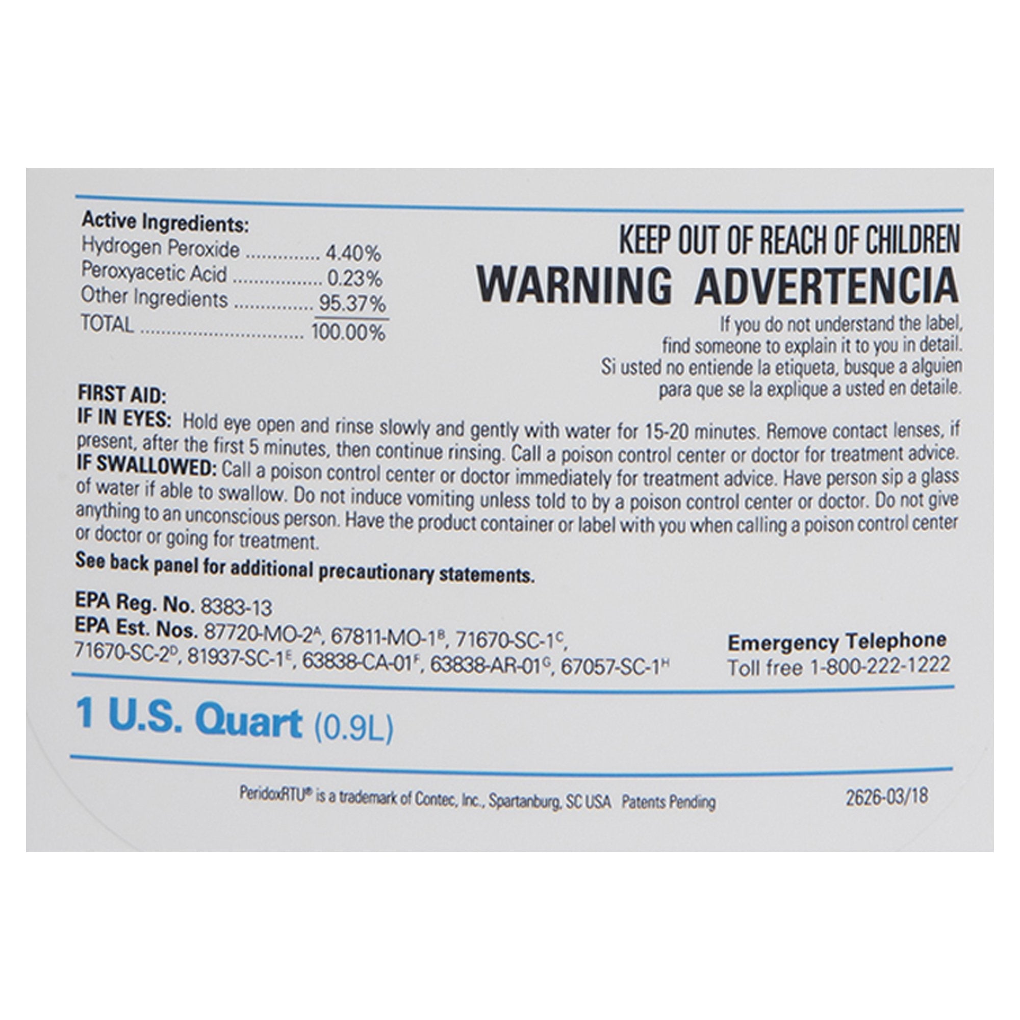 PeridoxRTU® Sporicidal Peroxide Based Surface Disinfectant Cleaner, 32 ounces CR85335IR