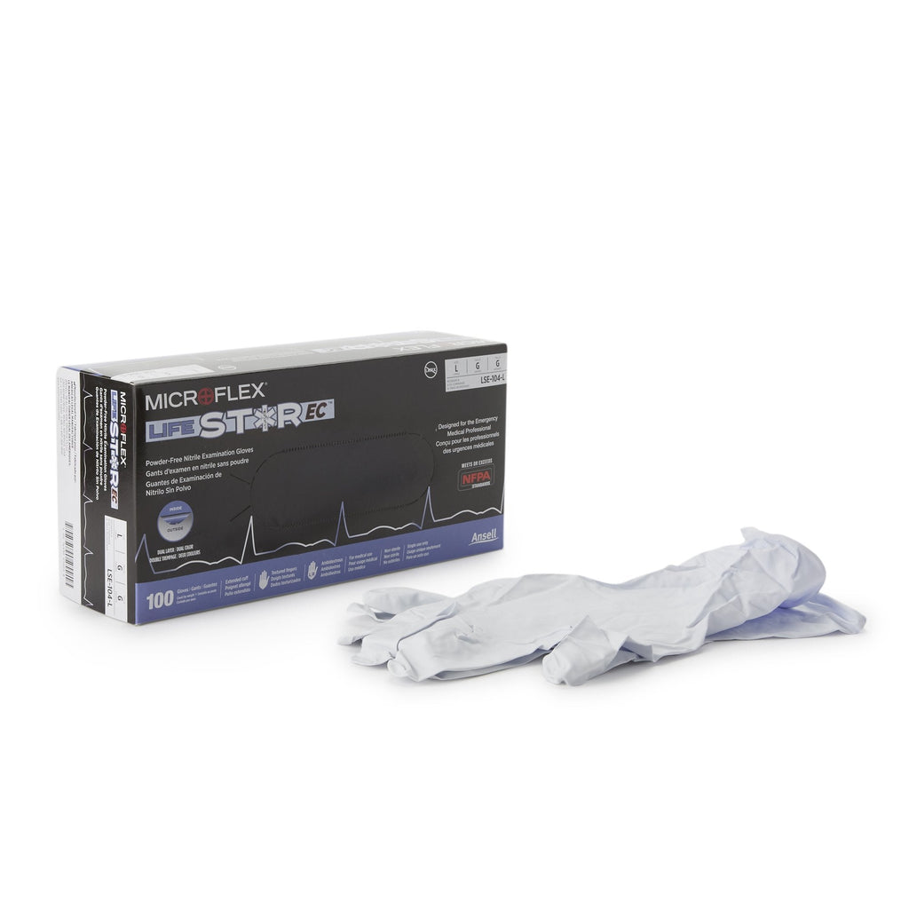 LifeStar™ EC Nitrile Extended Cuff Length Exam Glove, Large, White / Blue LSE-104-L
