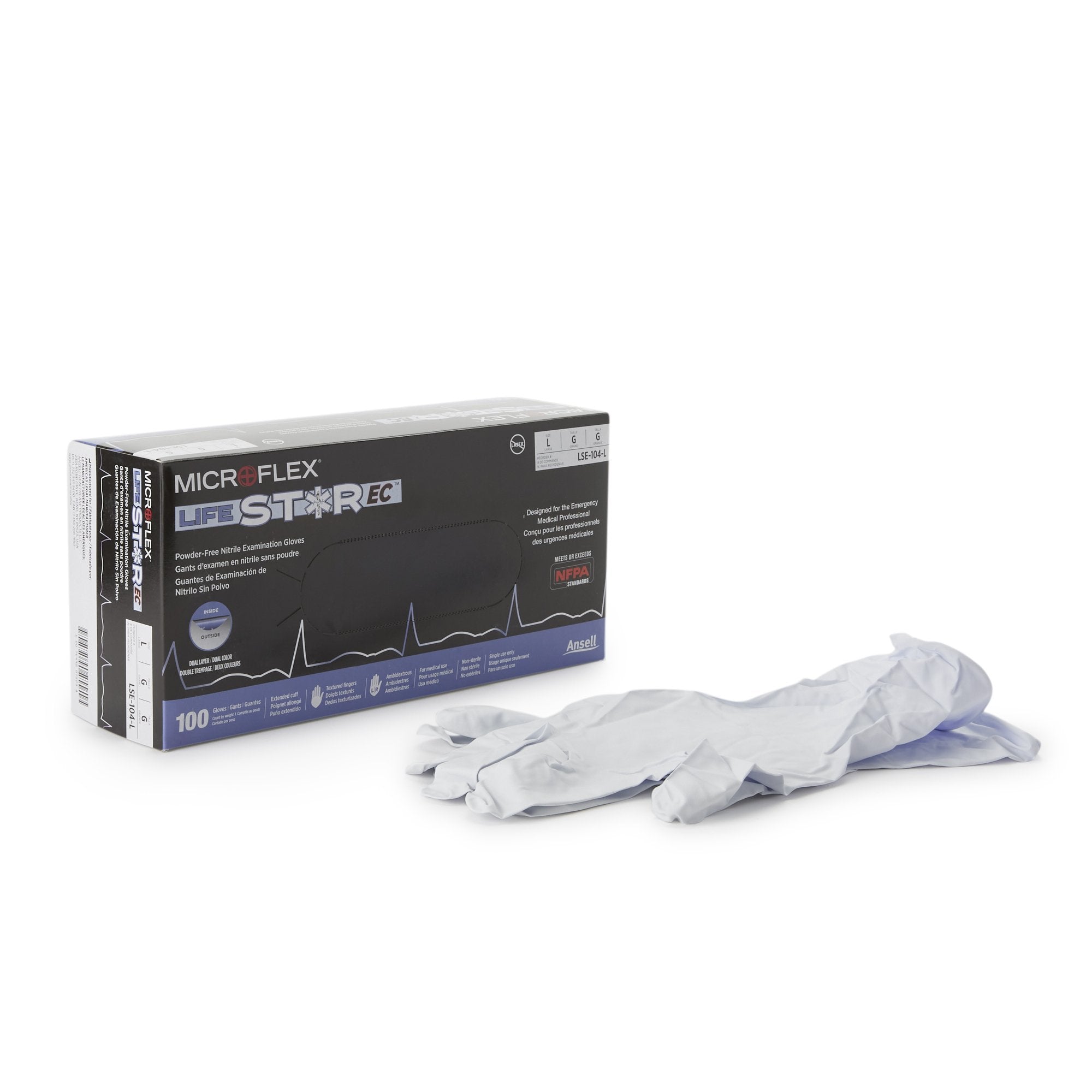 LifeStar™ EC Nitrile Extended Cuff Length Exam Glove, Large, White / Blue LSE-104-L