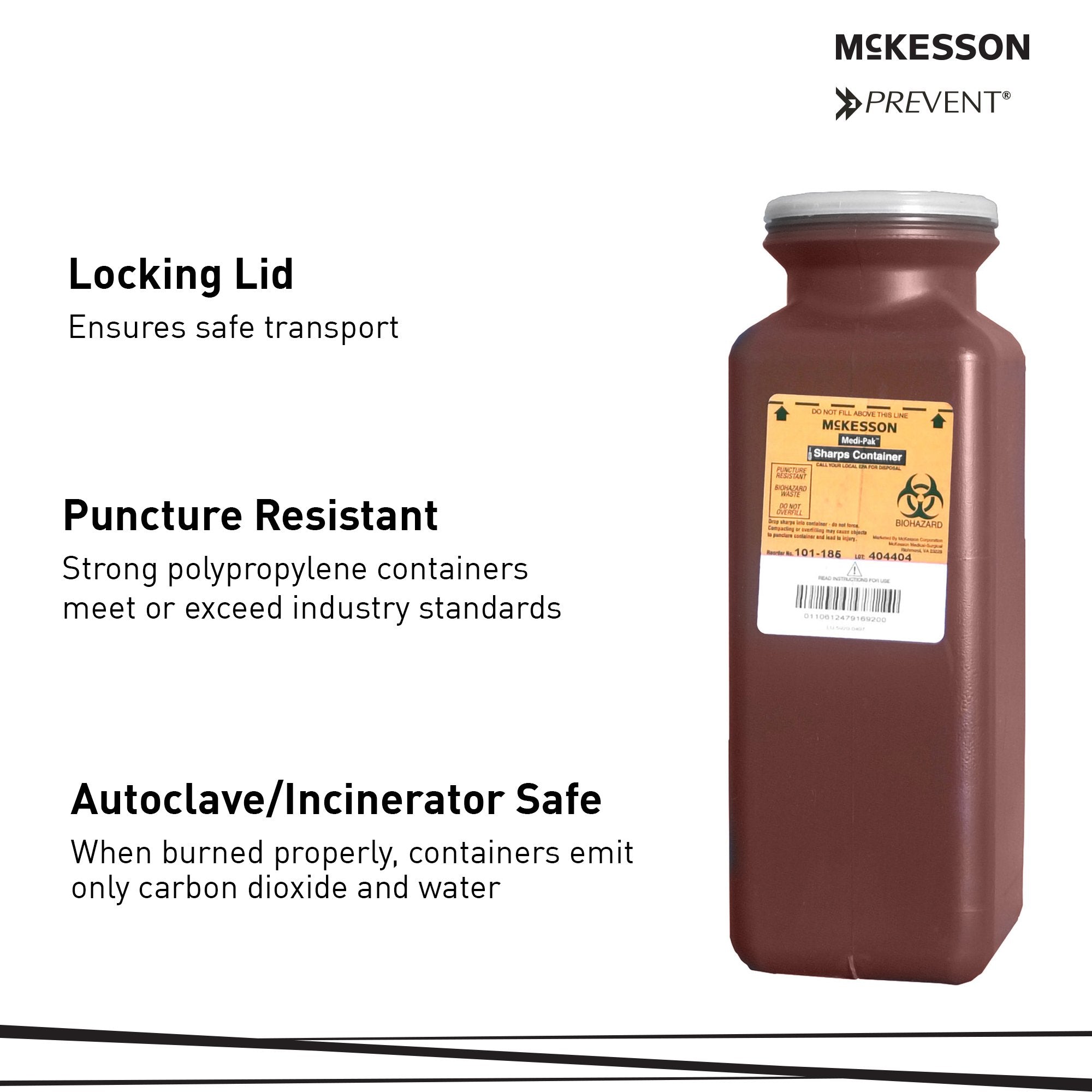 McKesson Prevent® Multi-purpose Sharps Container, 1.7 Quart, 10 x 3.5 x 3.5 Inch 101-185