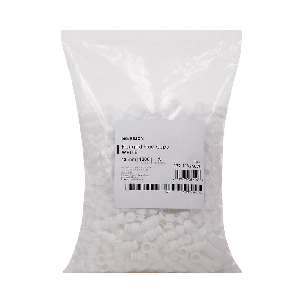 McKesson Tube Closure Flanged Plug Cap White Polyethylene 1000 per Bag 177-118240W