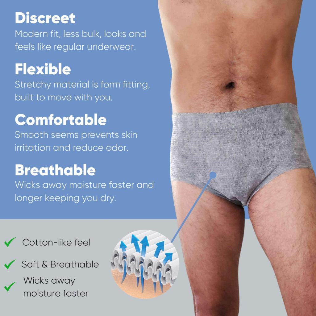 Nexwear Men's Pull-On Absorbent Underwear, Extra Large, Gray 205