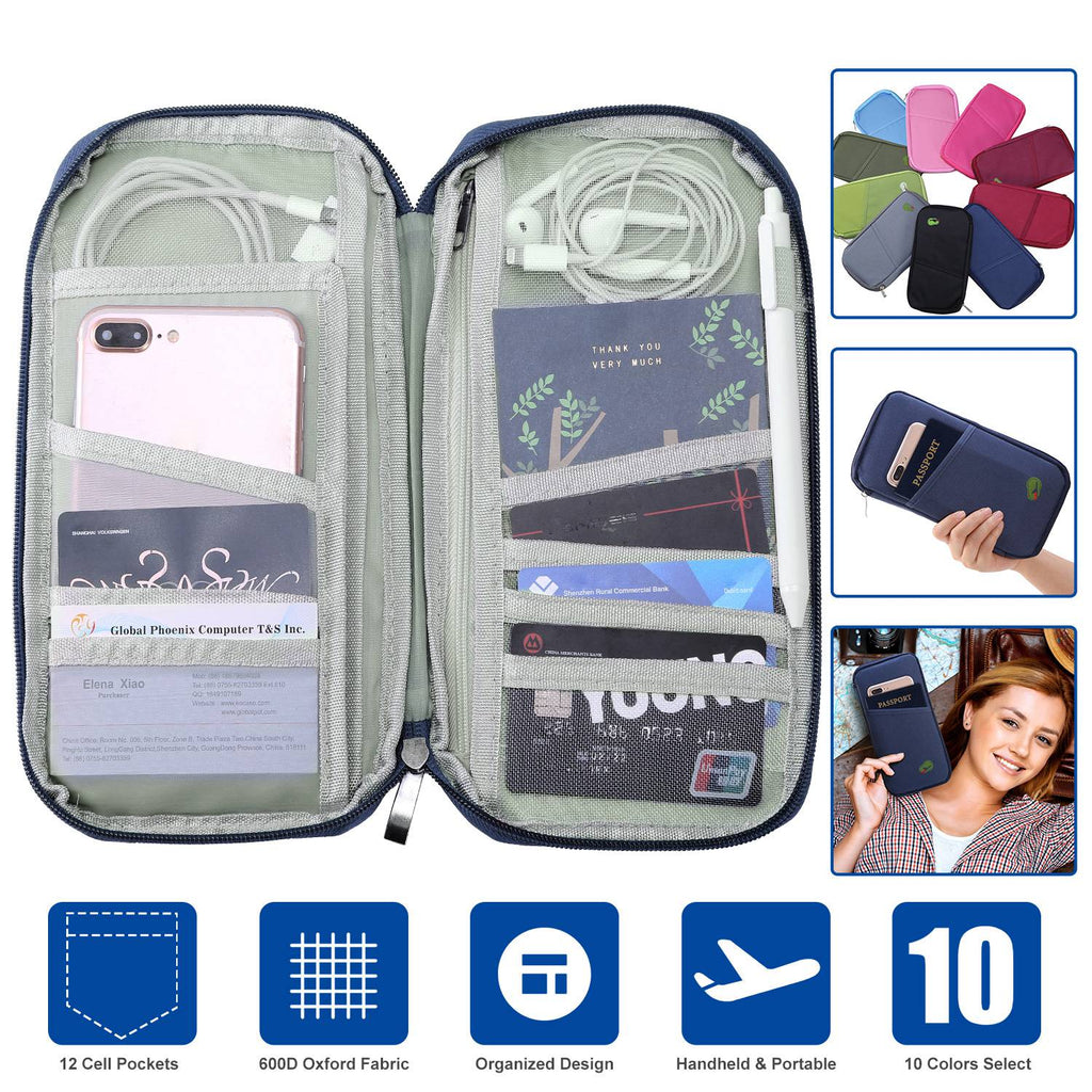 Travel Passport Wallet 12Cells Ticket ID Credit Card Holder Water Repellent Documents Phone Organizer Zipper Case Business Trip Daily Use