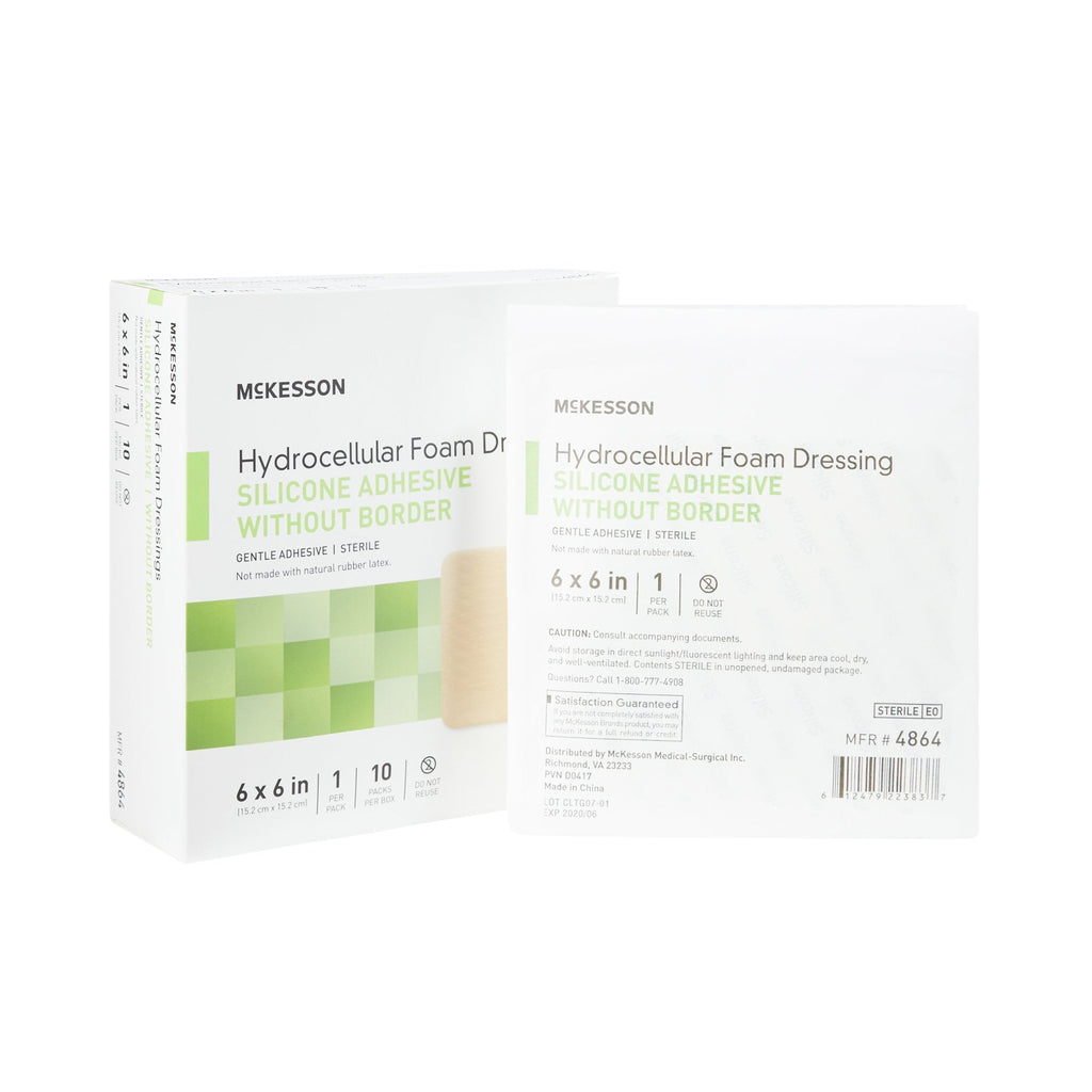 McKesson Silicone Gel Adhesive without Border Silicone Foam Dressing, 6 x 6 Inch 4864