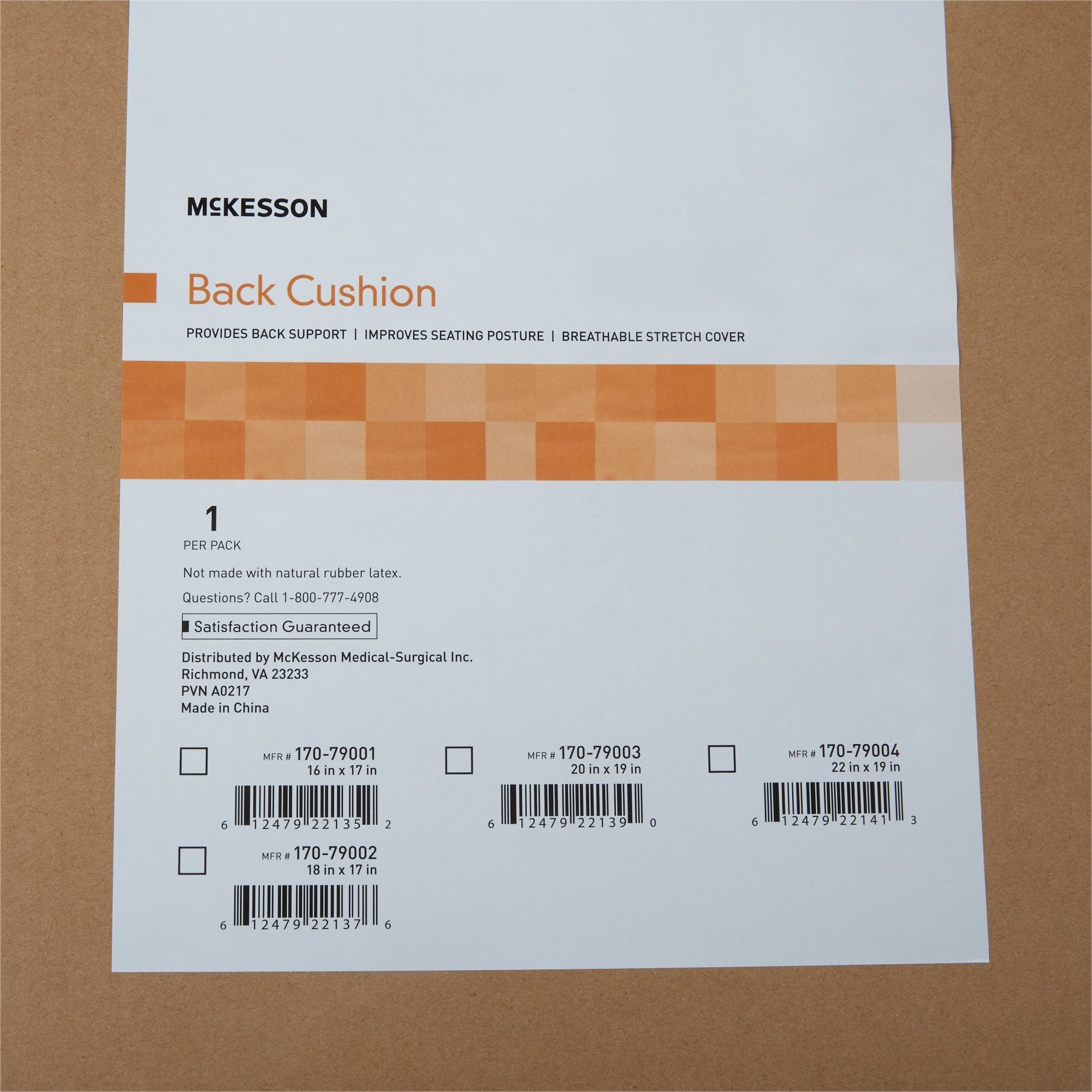 McKesson Back Support Cushion, 18 x 17 Inch, Black 170-79002