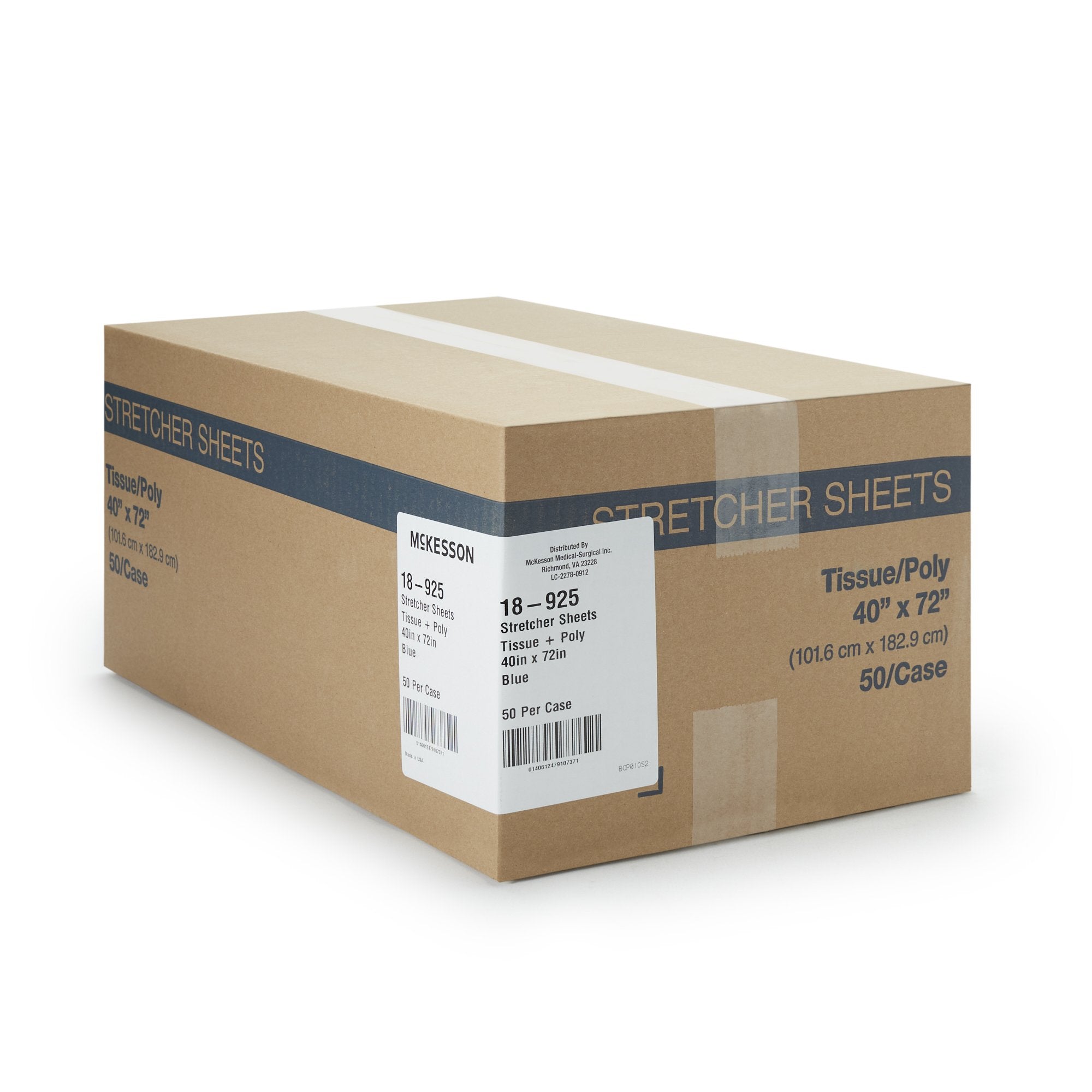 McKesson Blue Flat Stretcher Sheet, 40 x 72 Inch 18-925