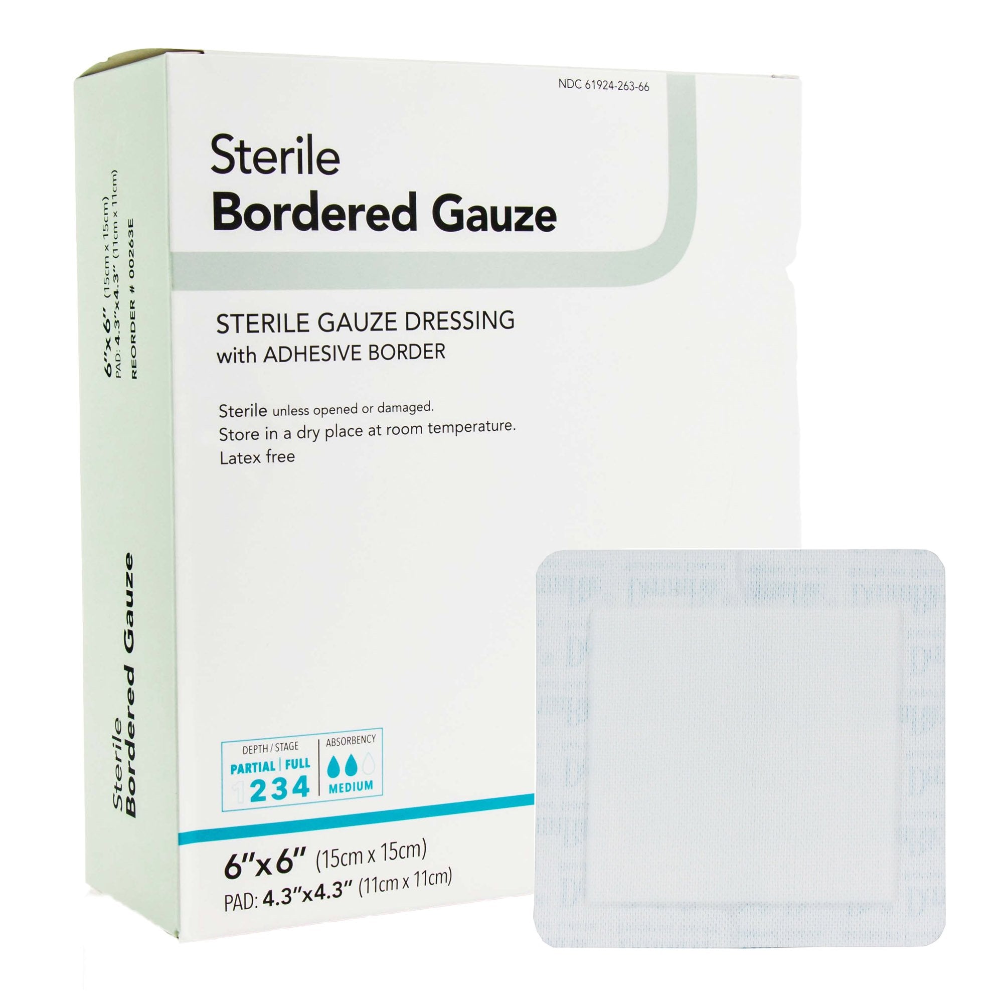 DermaRite® Bordered Gauze Island Dressing, 6 x 6 Inch 00263E
