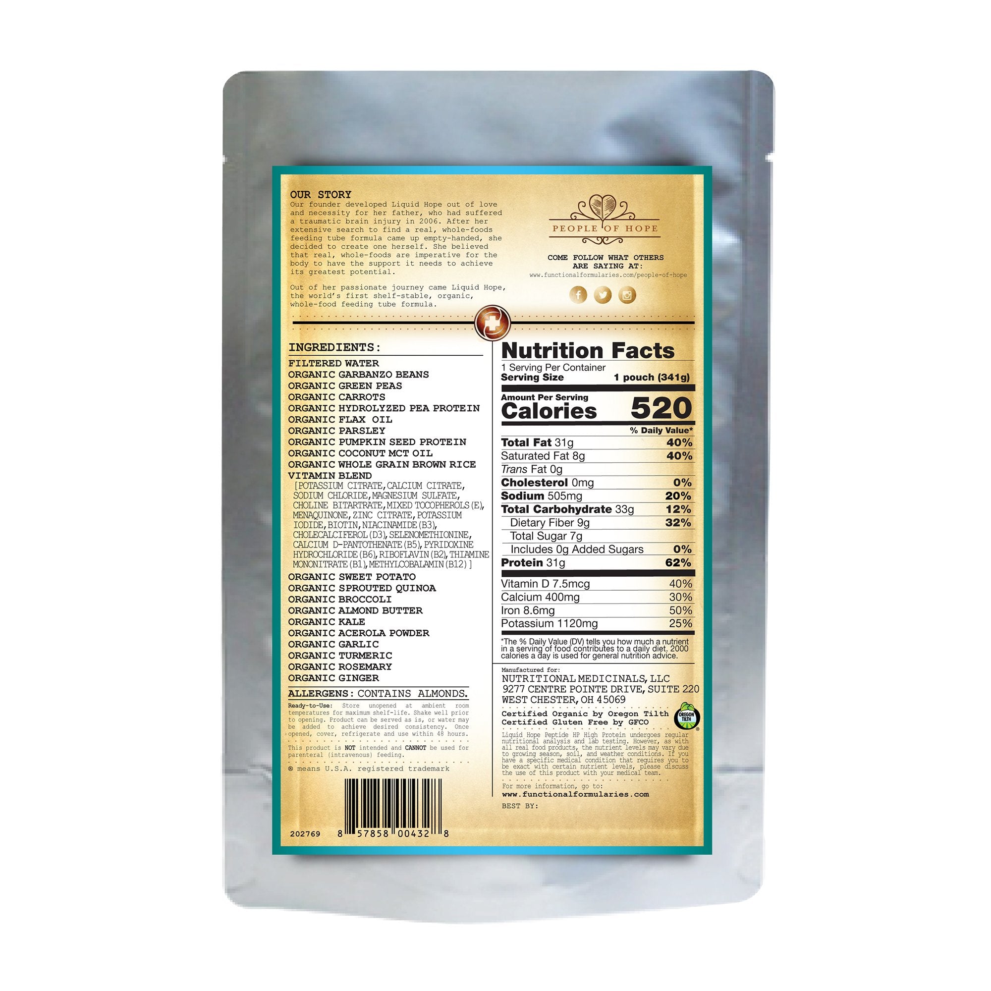 Oral Supplement Liquid Hope® Peptide HP Formula Unflavored Liquid 12 oz. Pouch 212503