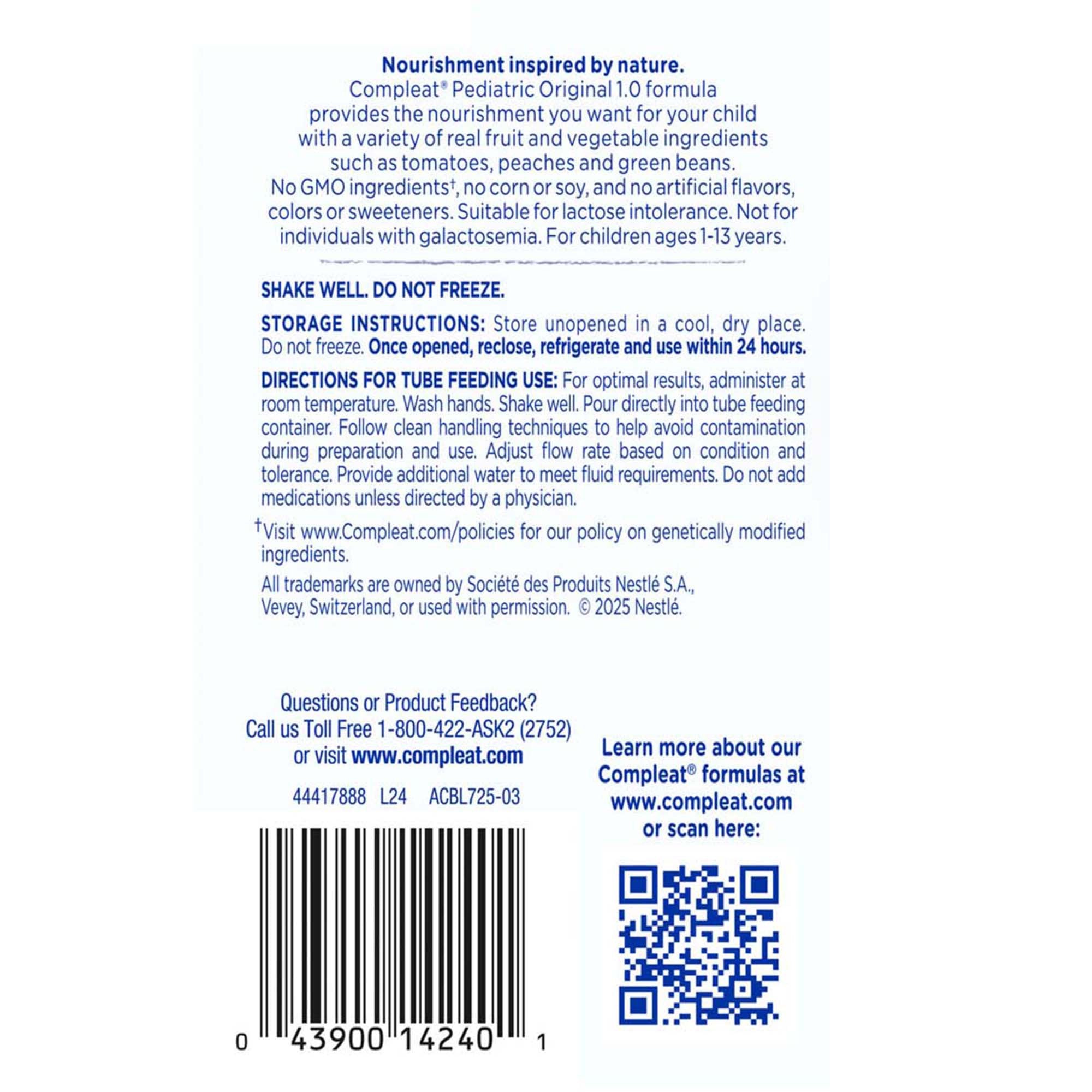 Compleat® Pediatric Ready to Use Pediatric Tube Feed Formula, 8.45-oz. carton 10043900142408
