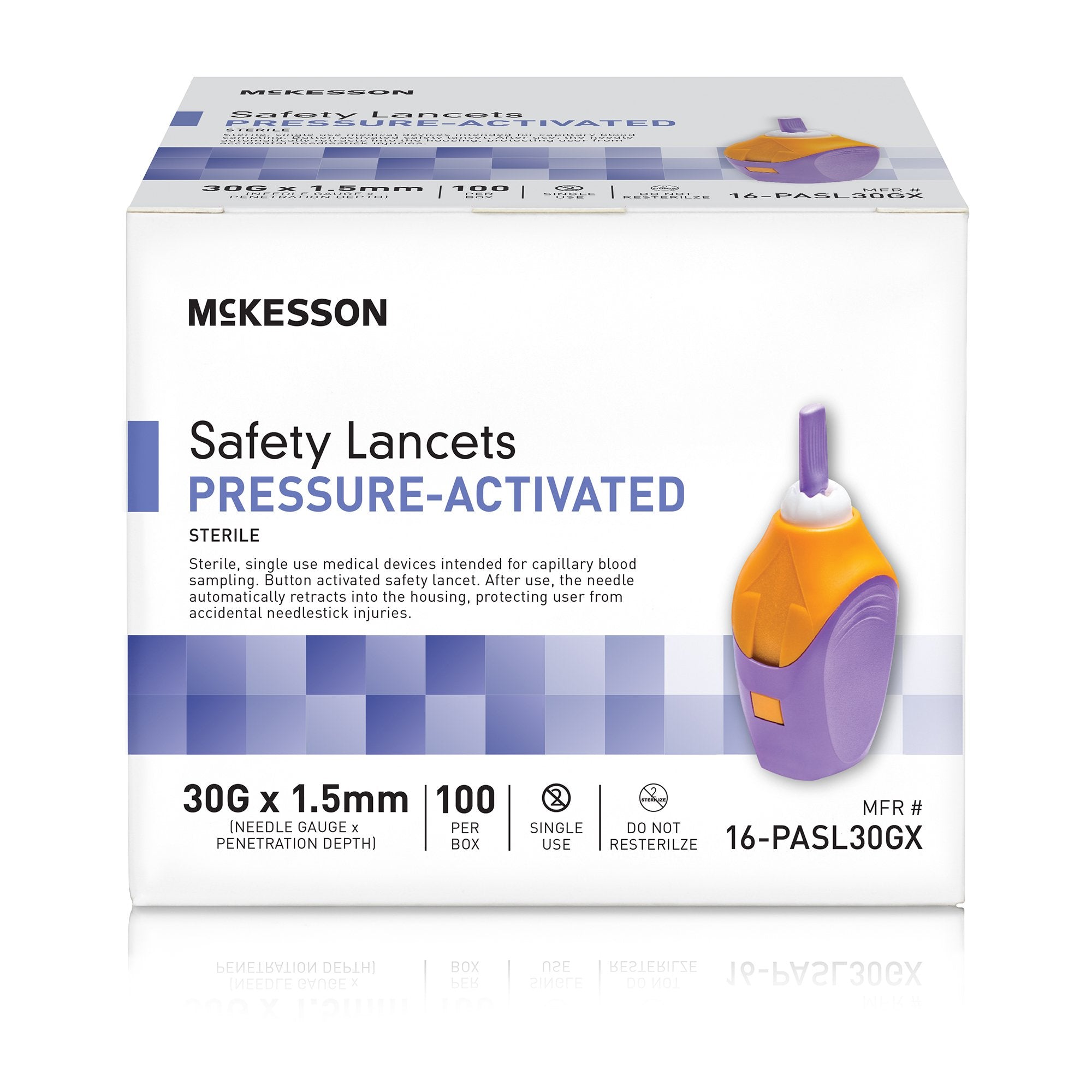 McKesson Pressure Activated Safety Lancets, 30 Gauge, Purple 16-PASL30GX