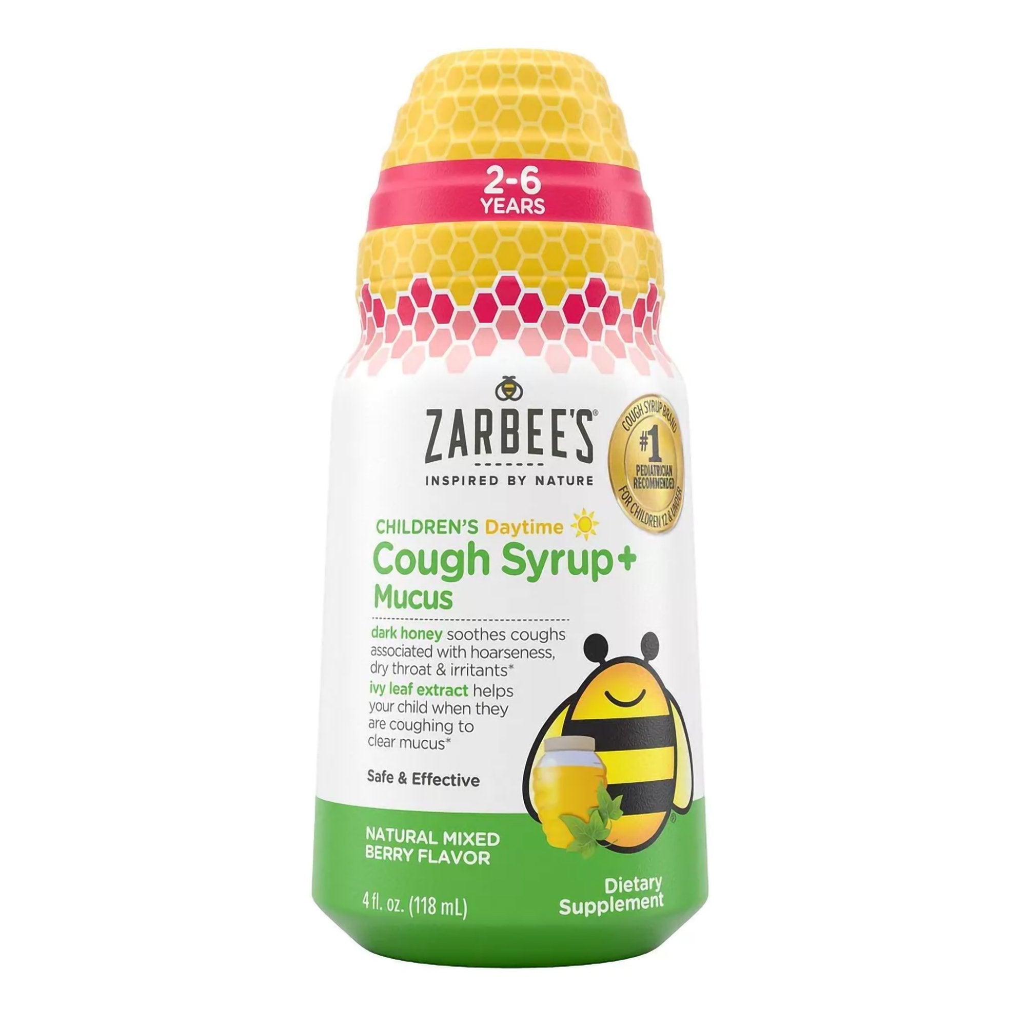 Zarbee's Children's Daytime Cough Syrup + Mucus, Mixed Berry, 4-ounce bottle 30045066407