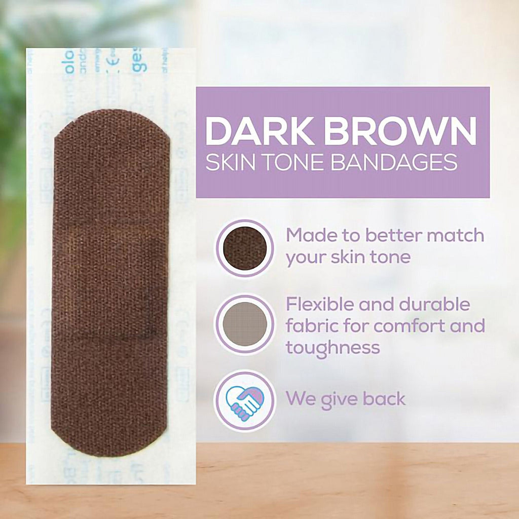 Tru-Colour Skin Tone Shade Fabric Bandage Adhesive Strip, Dark Brown, 1 x 3 Inch TCB-PLS100