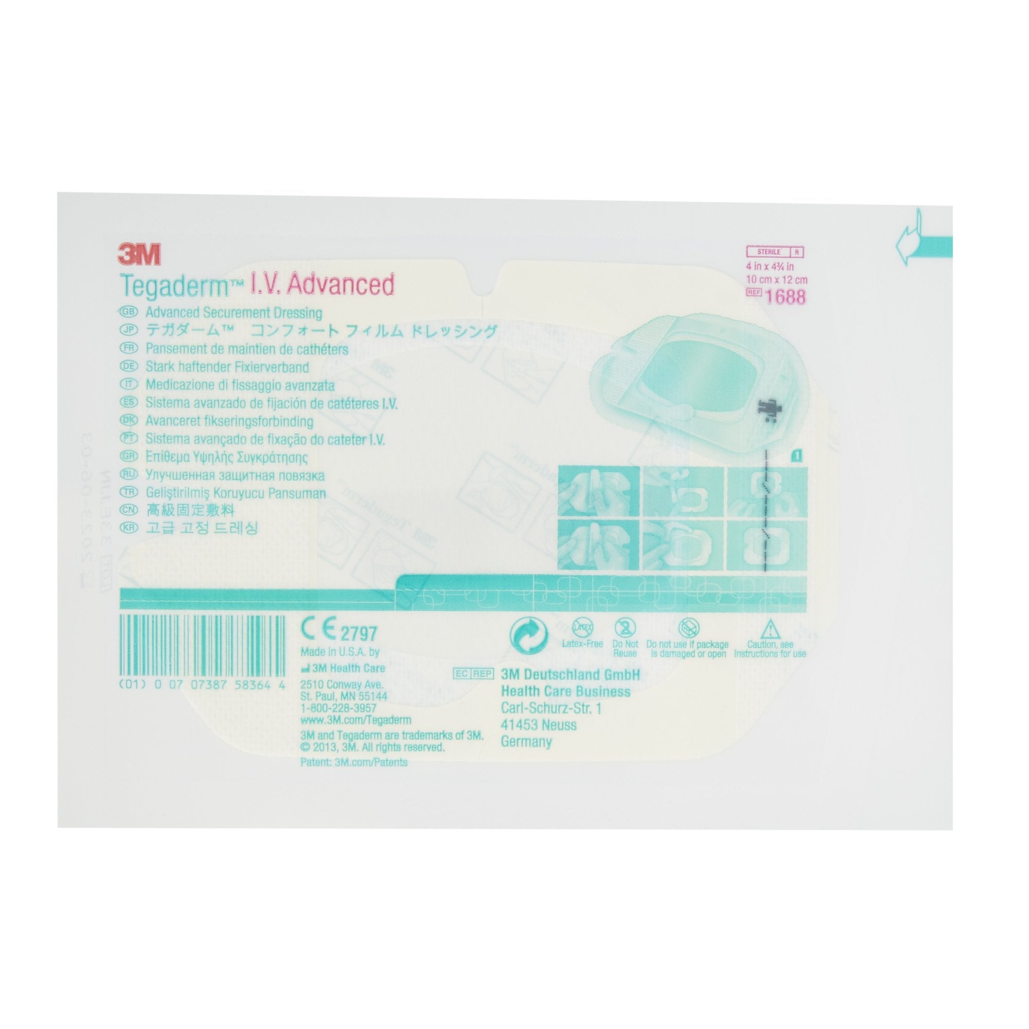 3M™ Tegaderm™ IV Advanced Securement Dressing, 4 x 4¾ Inch 1688