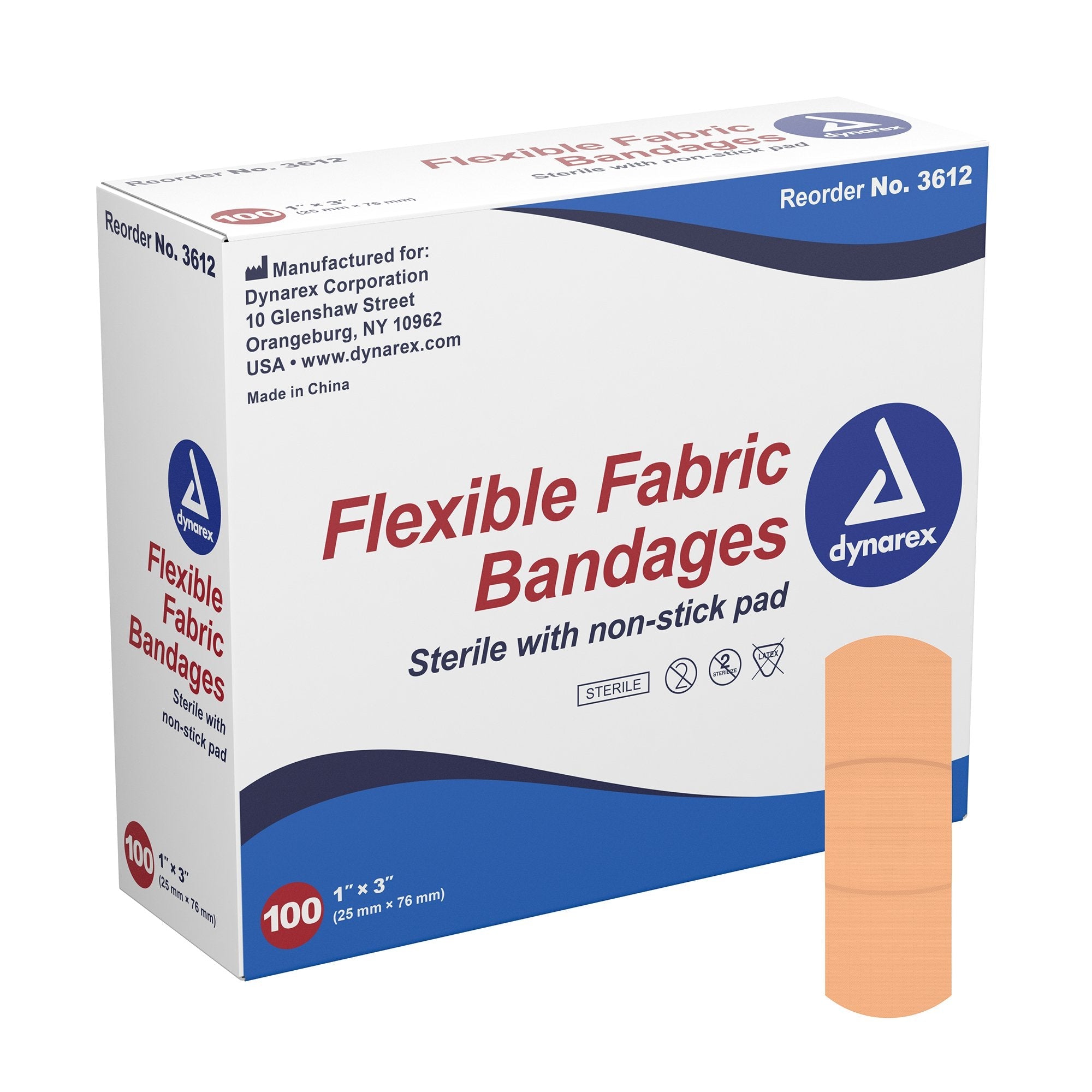 dynarex® Tan Adhesive Fabric Bandage, 1 x 3 Inch 3612