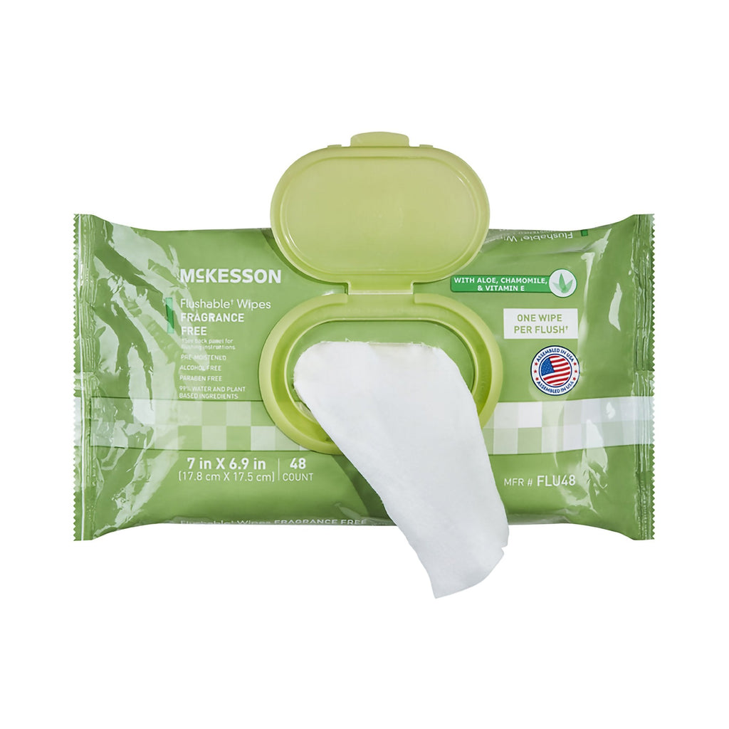 McKesson Flushable* Wet Wipes - Unscented, 48 Wet Wipes per Pack FLU48