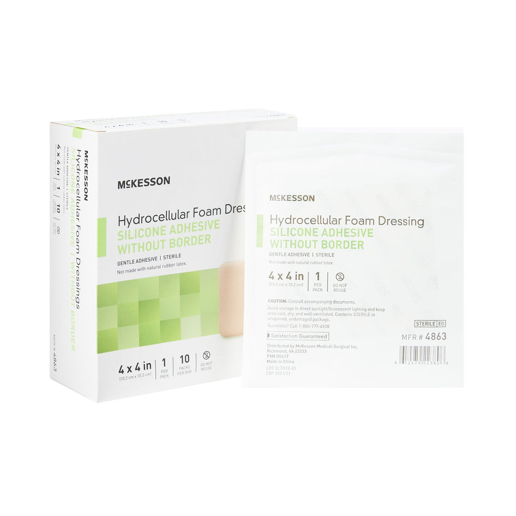 McKesson Silicone Gel Adhesive without Border Silicone Foam Dressing, 4 x 4 Inch 4863