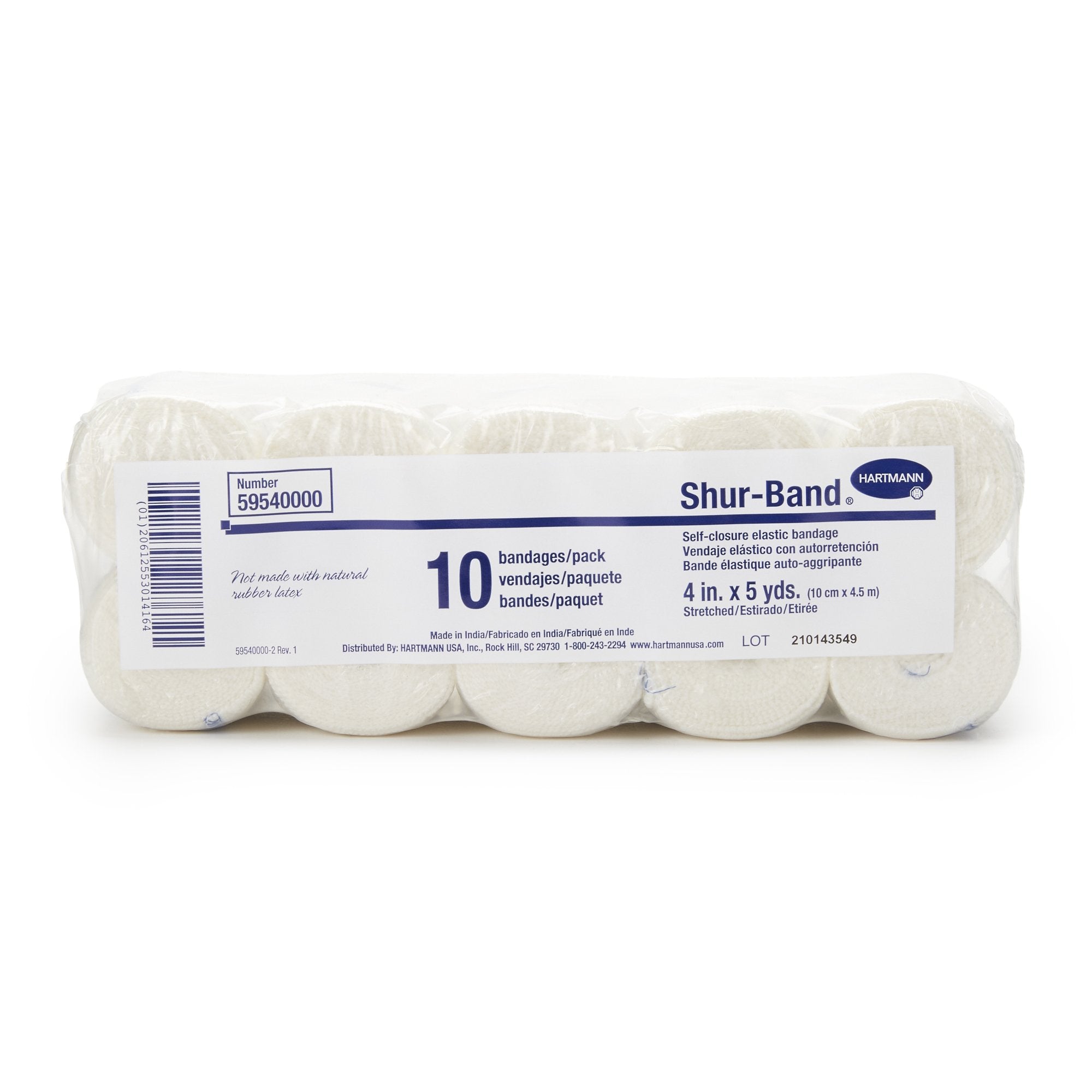 Shur-Band® LF Single Hook and Loop Closure Elastic Bandage, 4 Inch x 5 Yard 59540000