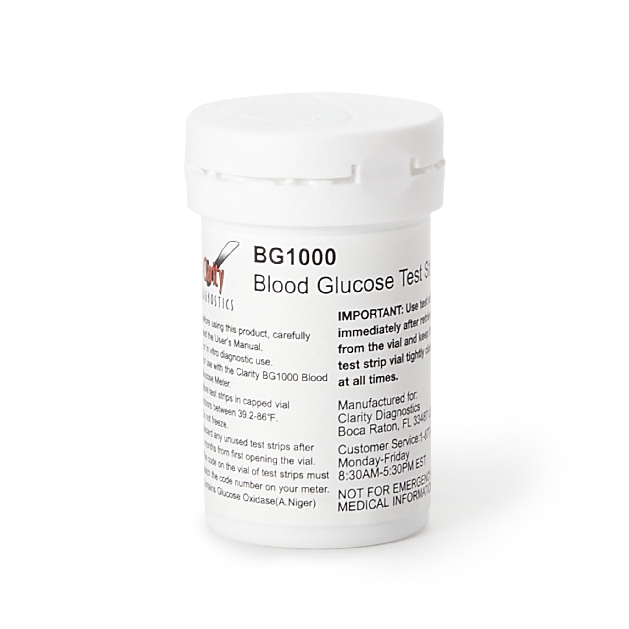 Blood Glucose Test Strips Clarity BG1000 50 Strips per Pack CD-BG5