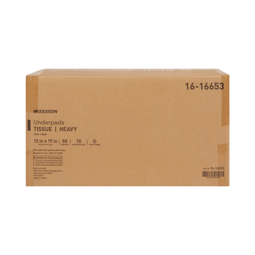 McKesson Blue Nonsterile Procedure Underpad, 12 x 17 Inch 16-16653