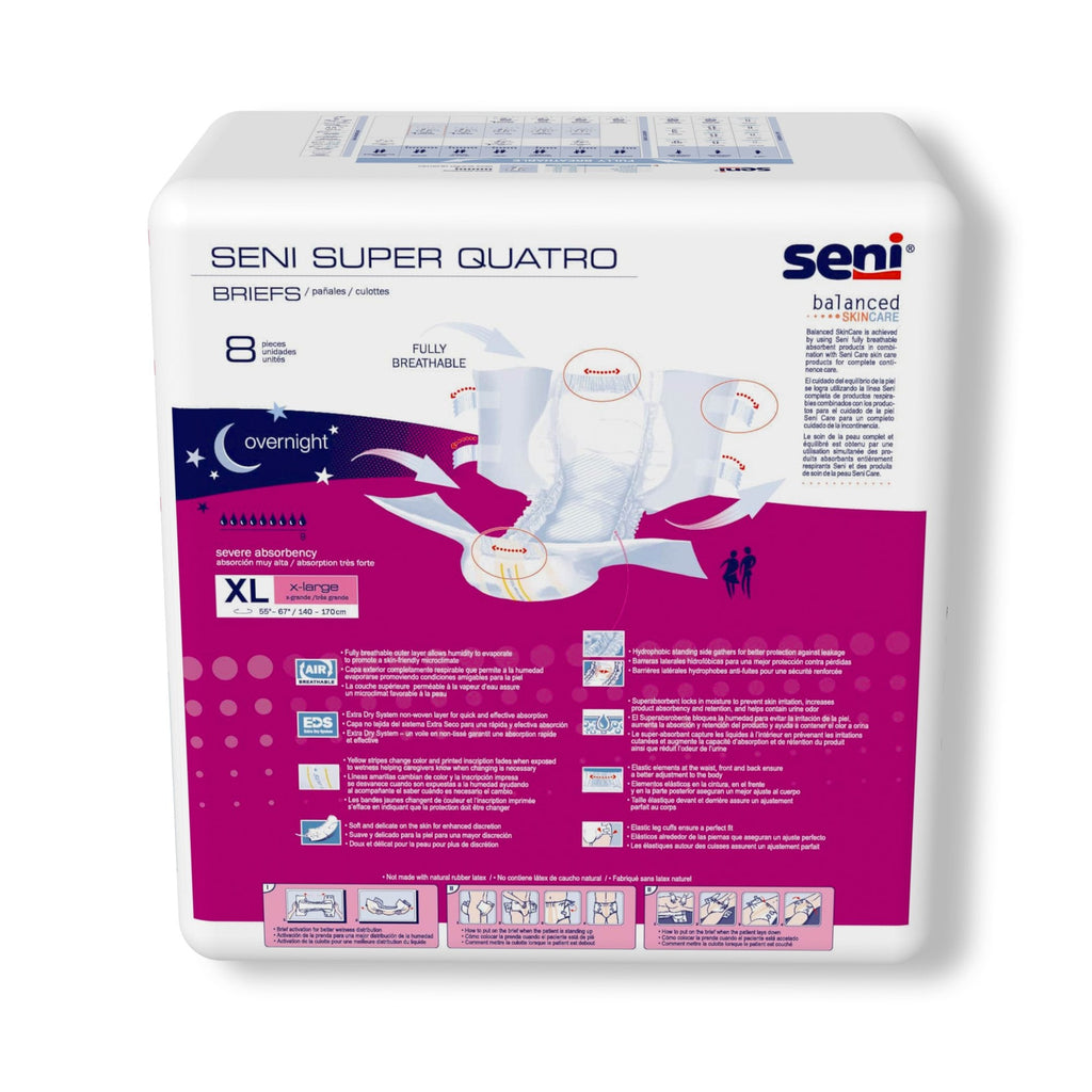 Seni® Super Quatro Severe Absorbency Incontinence Brief, Extra Large S-XL08-BQ1