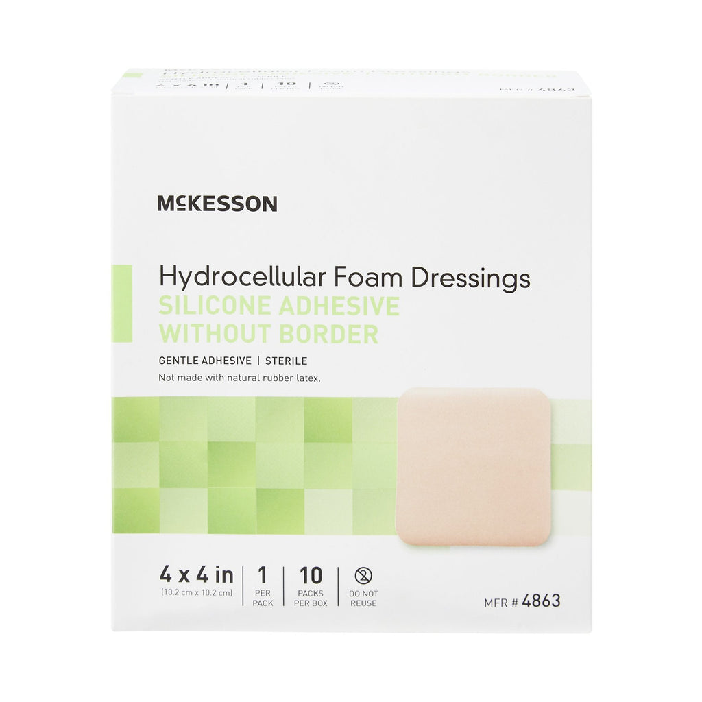 McKesson Silicone Gel Adhesive without Border Silicone Foam Dressing, 4 x 4 Inch 4863