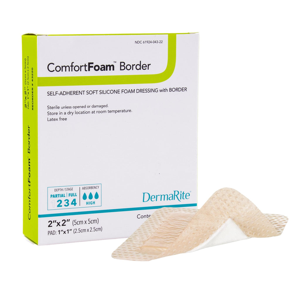 ComfortFoam™ Border Self-Adherent Soft Silicone Foam Dressing, 5 x 5 Centimeter 43220