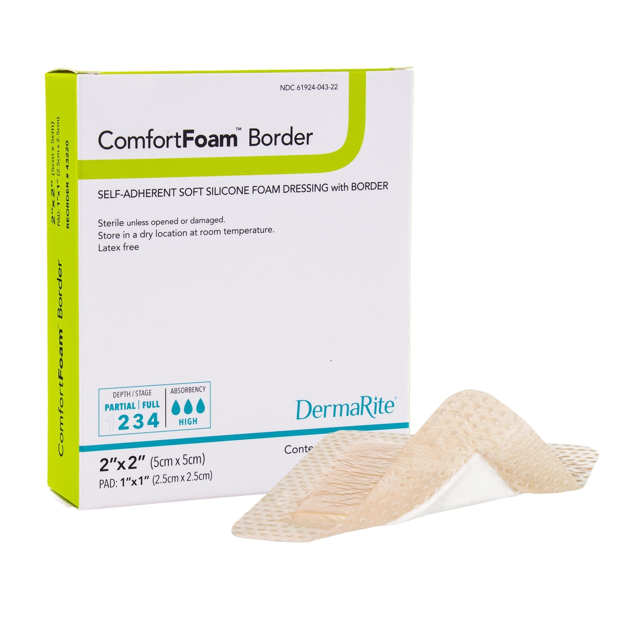 ComfortFoam™ Border Self-Adherent Soft Silicone Foam Dressing, 5 x 5 Centimeter 43220