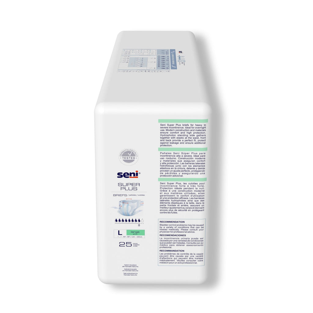 Seni® Super Plus Overnight Heavy to Severe Absorbency Incontinence Brief, Large S-LA25-BP1