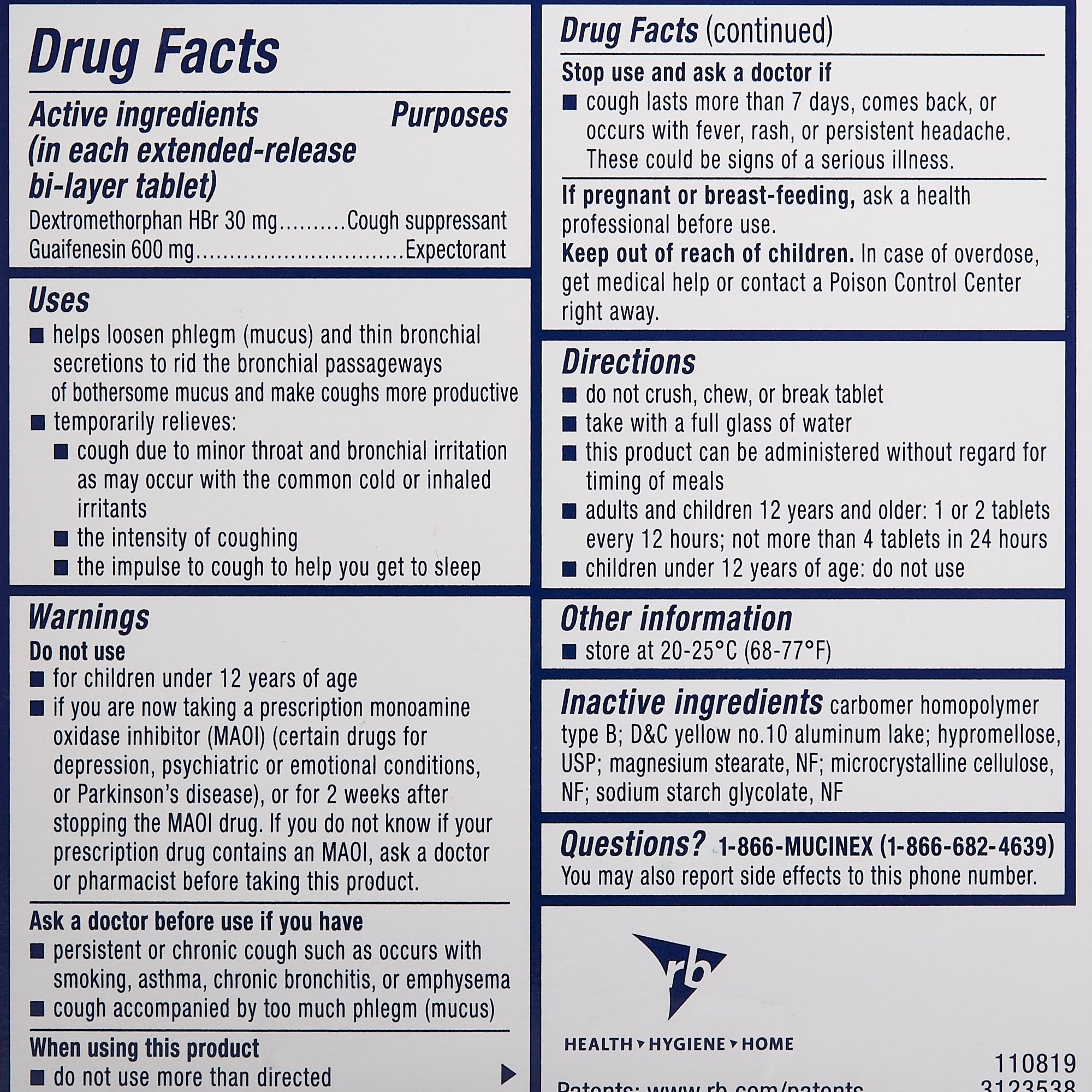 Mucinex® DM Guaifenesin / Dextromethorphan HBr Cold and Cough Relief 63824005632