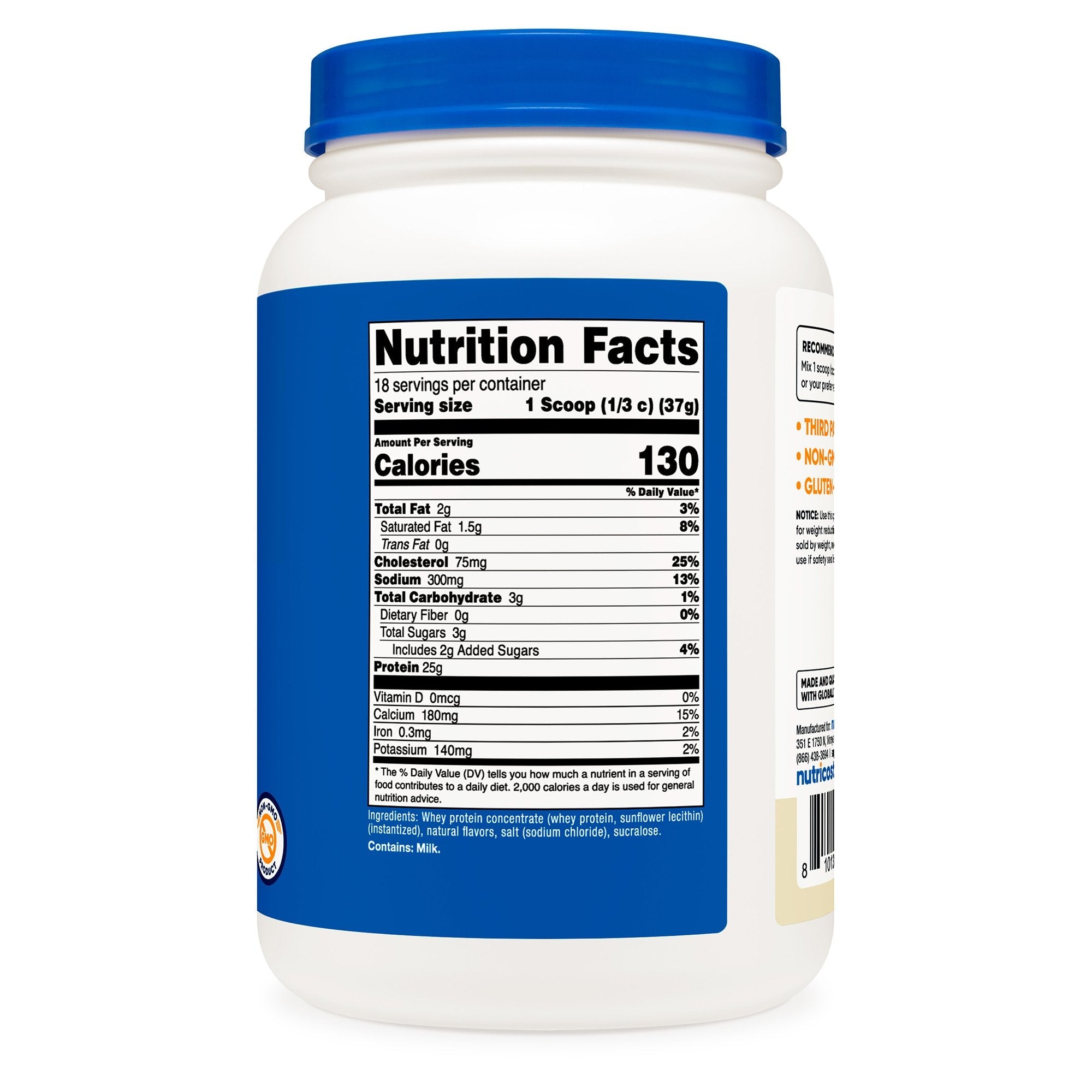 Oral Supplement Nutricost Whey Protein Concentrate Vanilla Flavor Powder 1.5 lb. Canister NCW025101