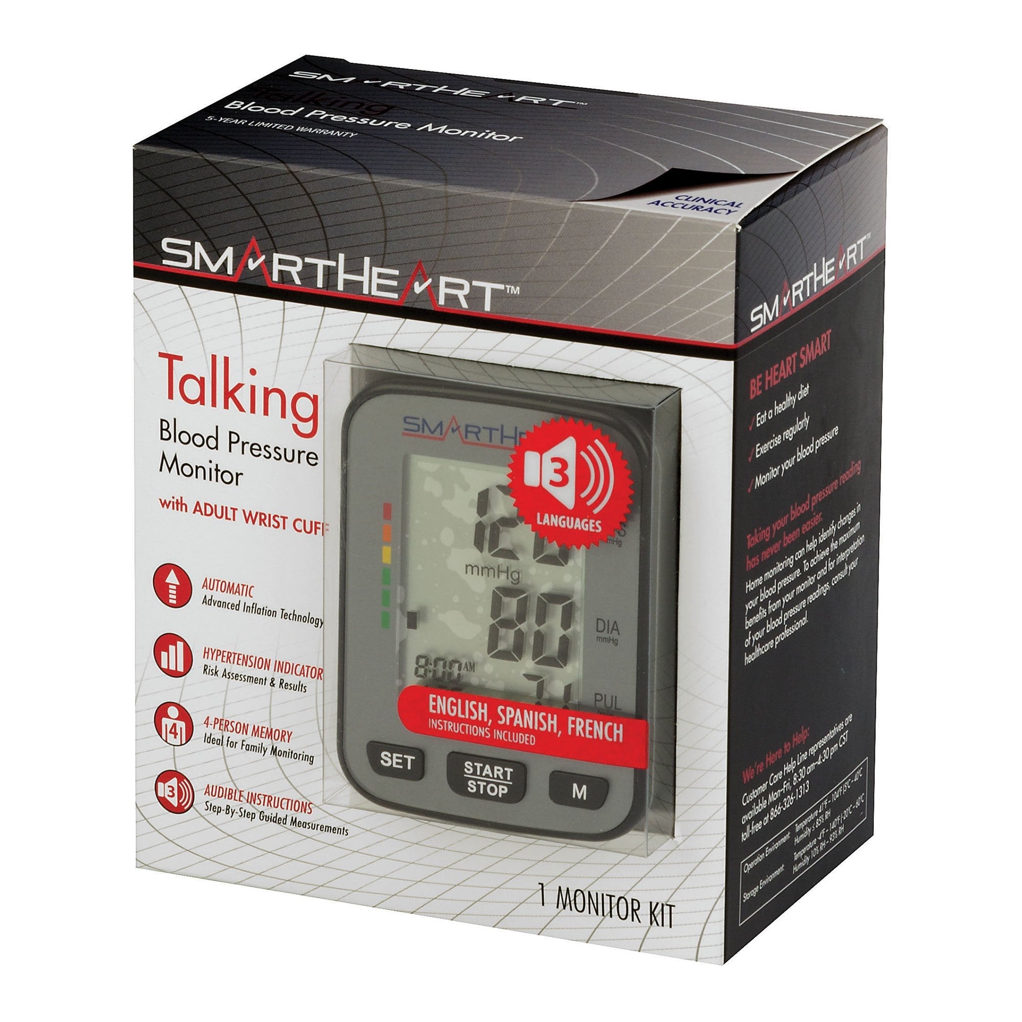 SmartHeart Premium Talking Wrist Blood Pressure Monitor 01-527