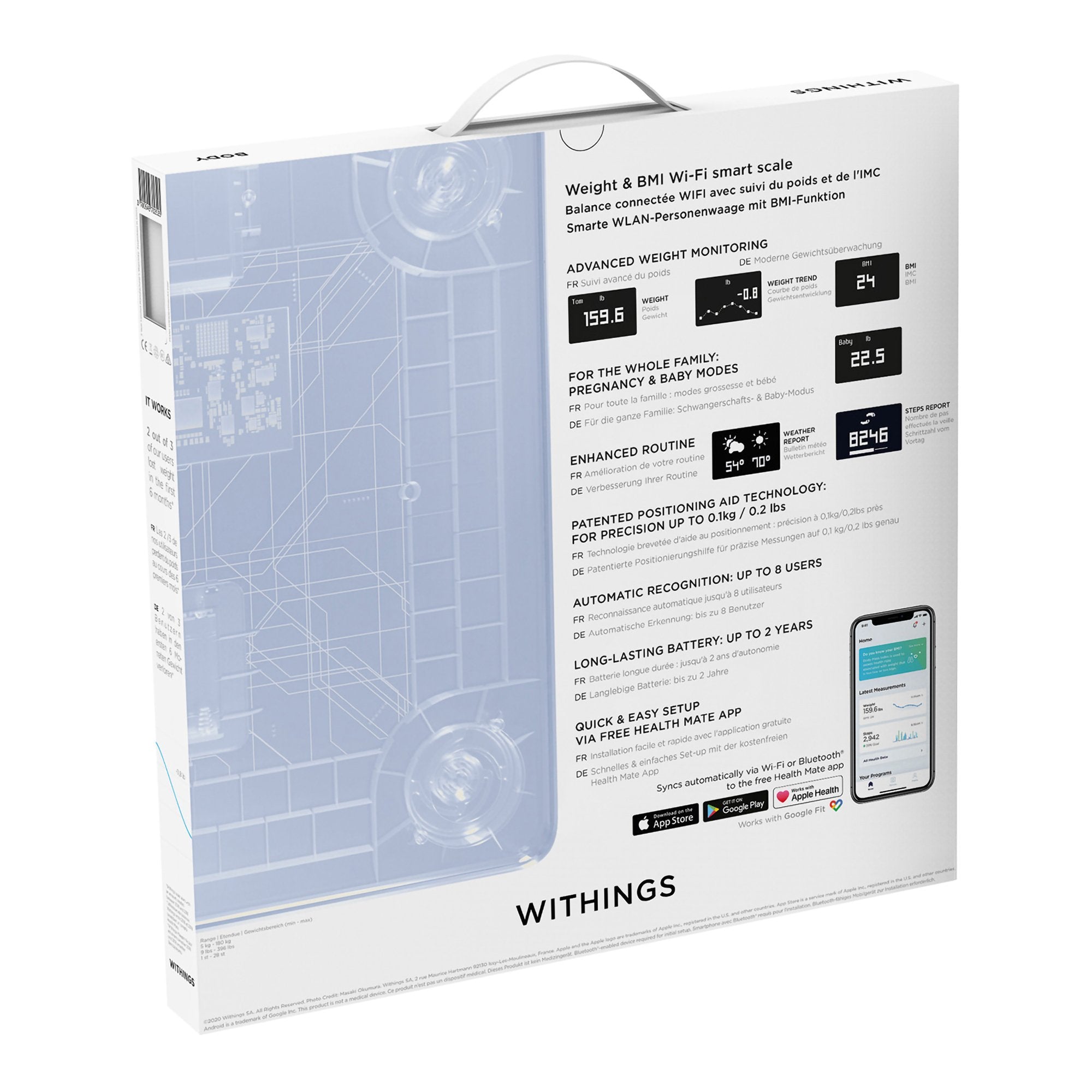 Withings Body Smart Wi-Fi Smart Scale, White WBS13-WHITE-ALL-INTER