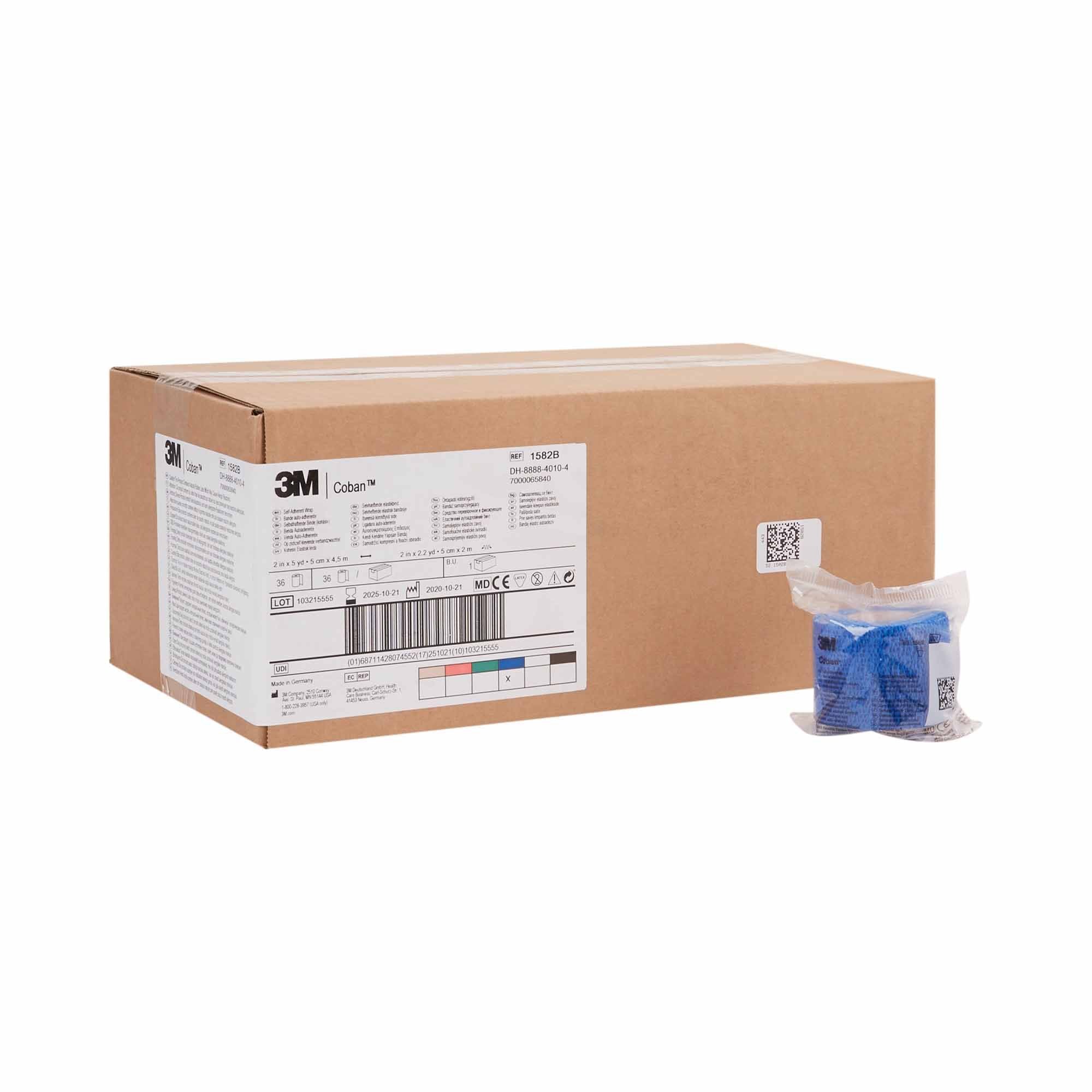 3M™ Coban™ Self-adherent Closure Cohesive Bandage, 2 Inch x 5 Yard, Blue 1582B