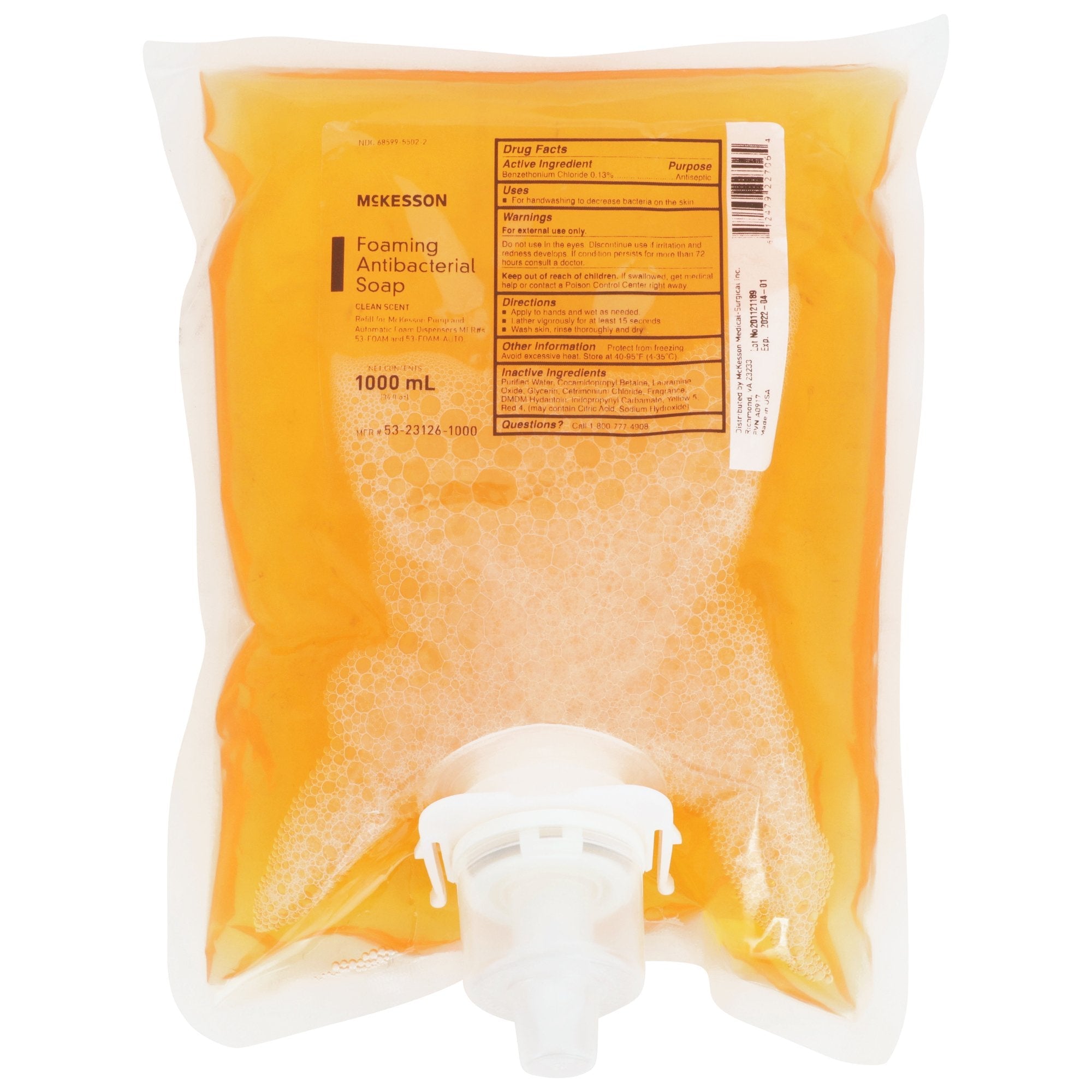 McKesson Clean Scent Foaming Antibacterial Soap, 1000 mL Refill Bag 53-23126-1000
