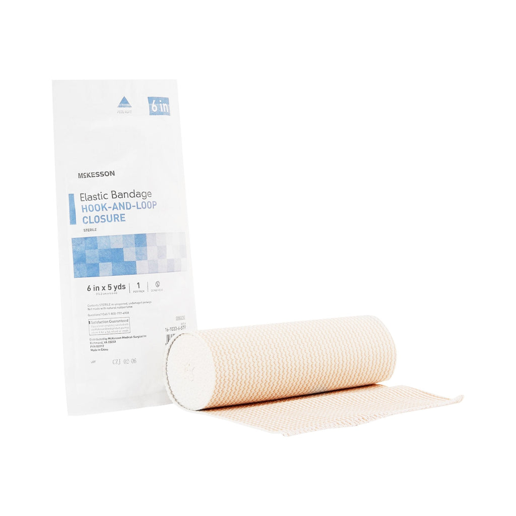 McKesson Hook and Loop Closure Elastic Bandage, 6 Inch x 5 Yard 16-1033-6-STR