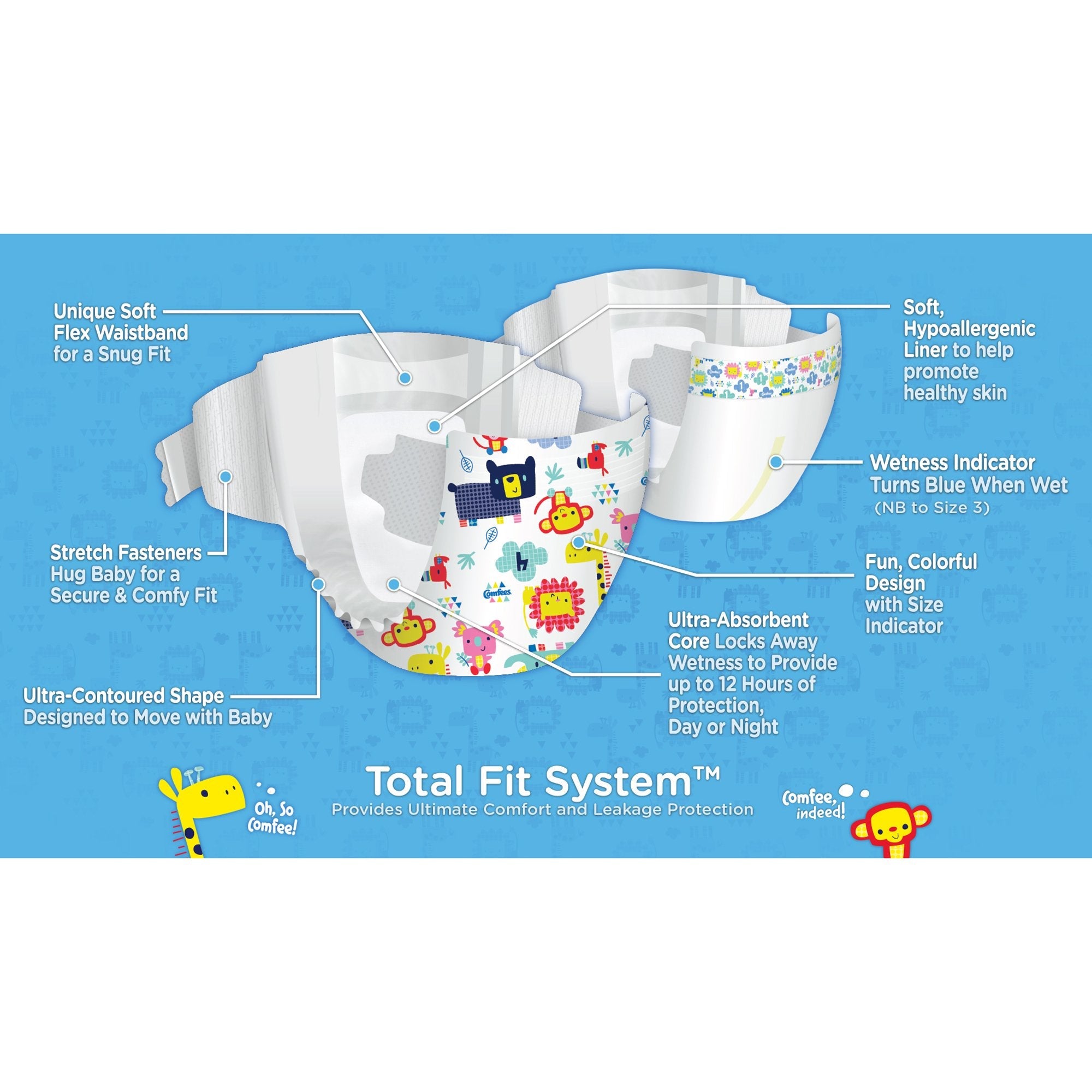 Attends Comfees Premium Baby Diapers, Unisex, Tab Closure, Newborn 41536