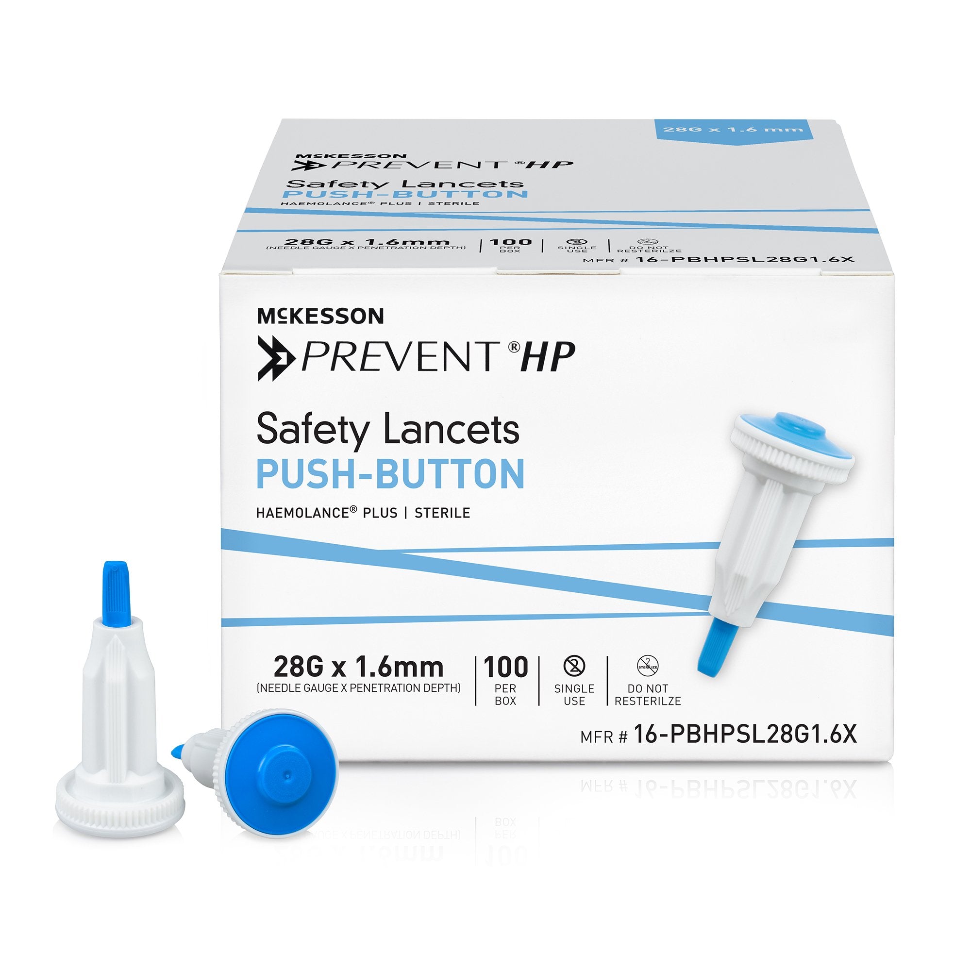 McKesson Prevent® HP Push Button Safety Lancet, 28 Gauge 16-PBHPSL28G1.6X