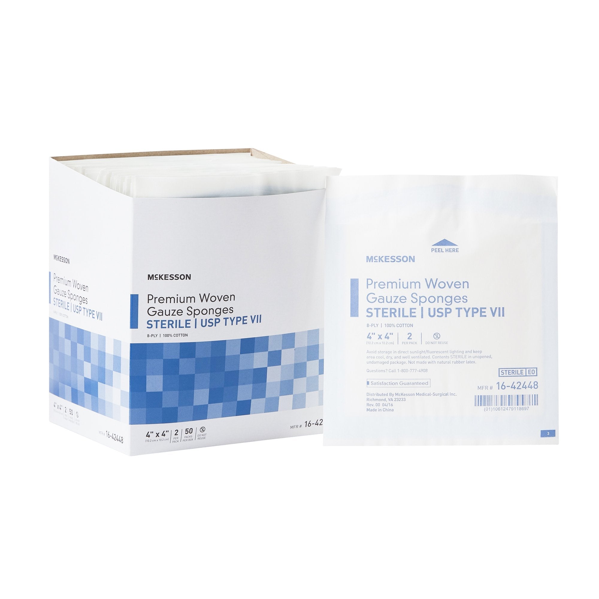 McKesson Sterile USP Type VII Gauze Sponge, 4 x 4 Inch, 8-Ply 16-42448